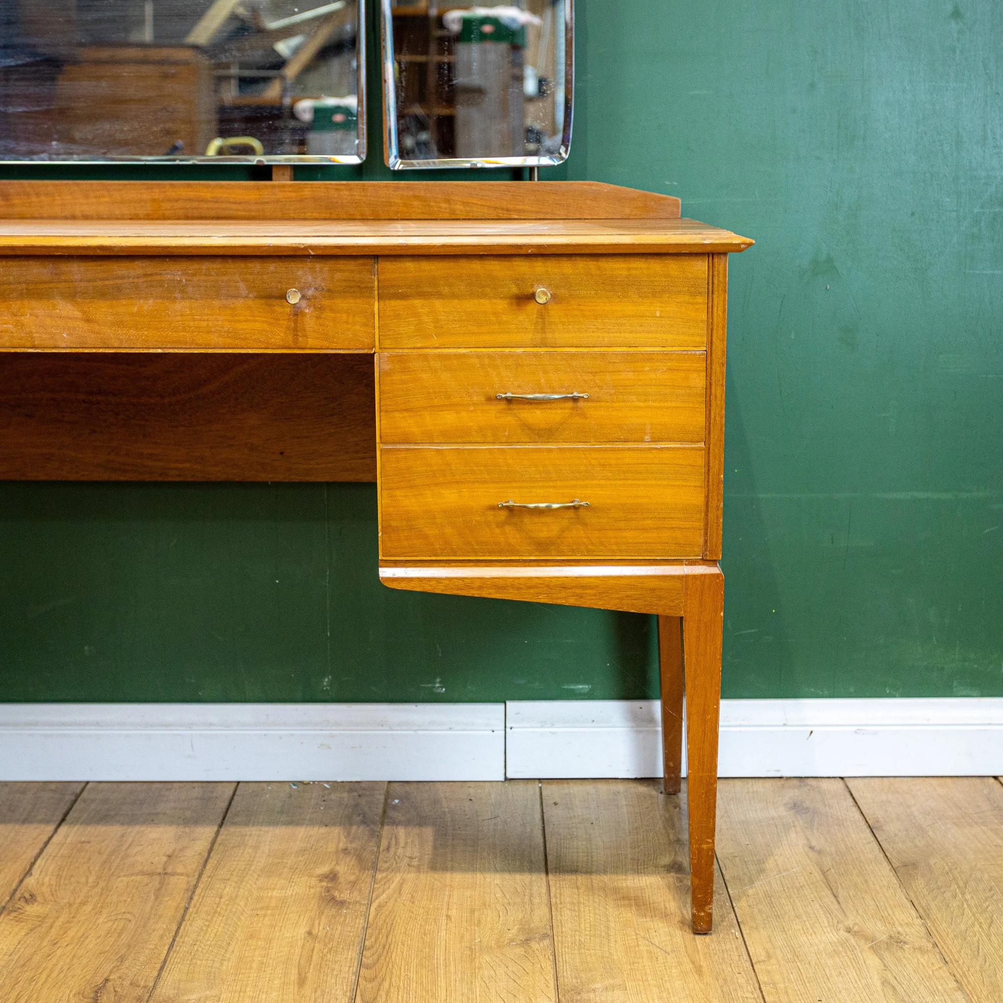 Alfred Cox Walnut Triple Mirror Dressing Table