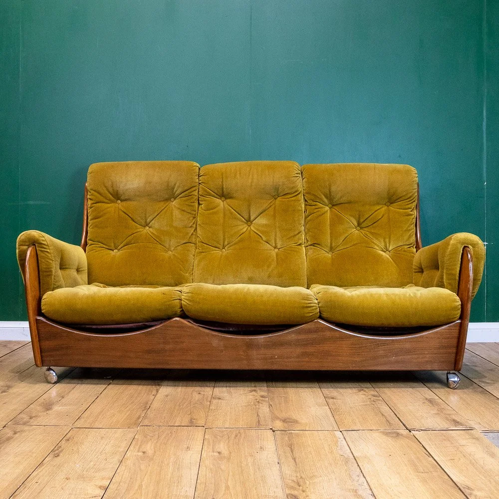 G Plan Saddle Sofa 3Pc Suite in Original Avocado Green