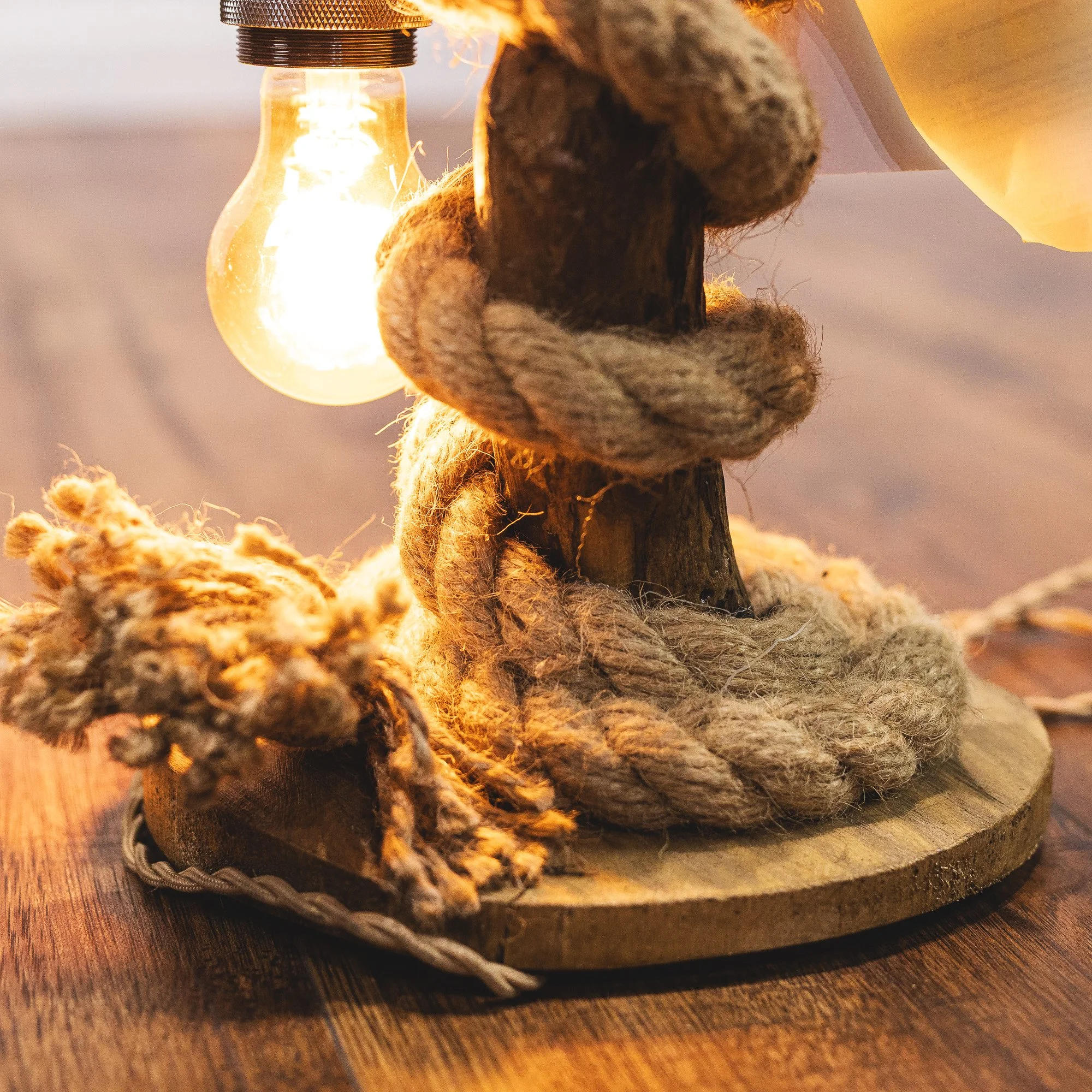 Handcrafted Natural Driftwood and Rope Twist Table Lamp – No. 2