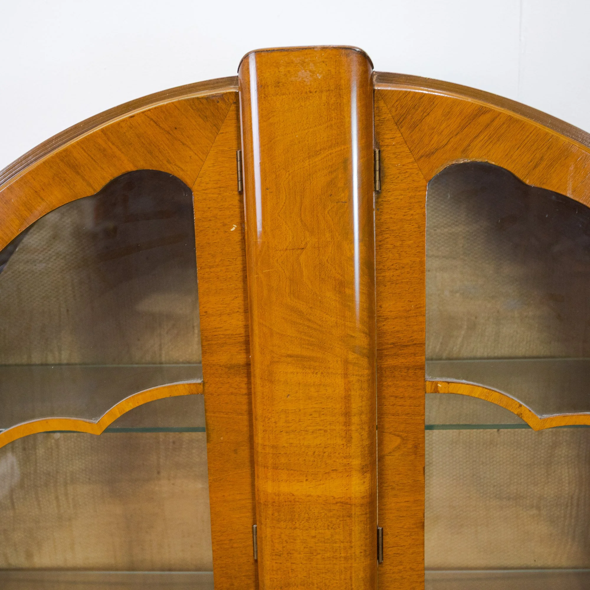 Art Deco Walnut Circular Shouldered Display Cabinet