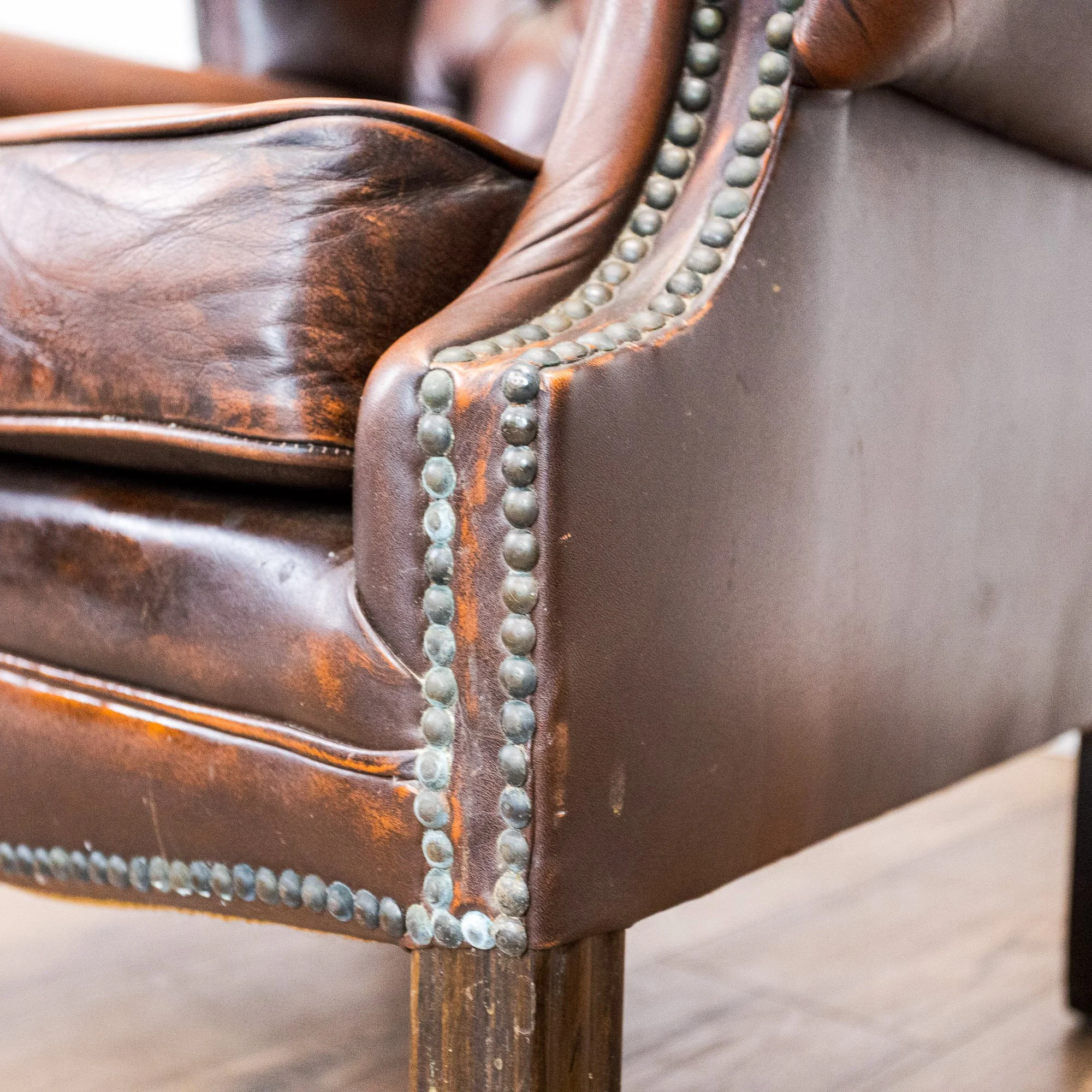 Brown Leather Chesterfield Wingback Armchair
