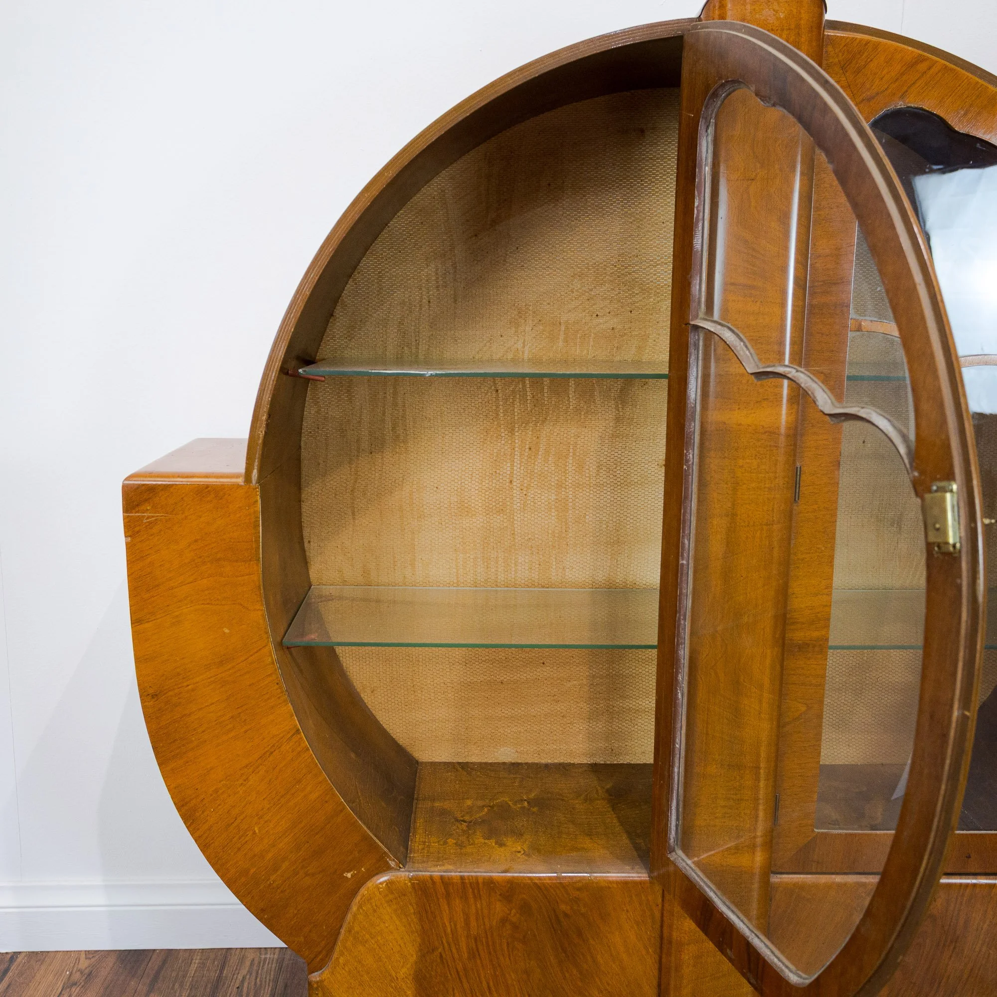 Art Deco Walnut Circular Shouldered Display Cabinet