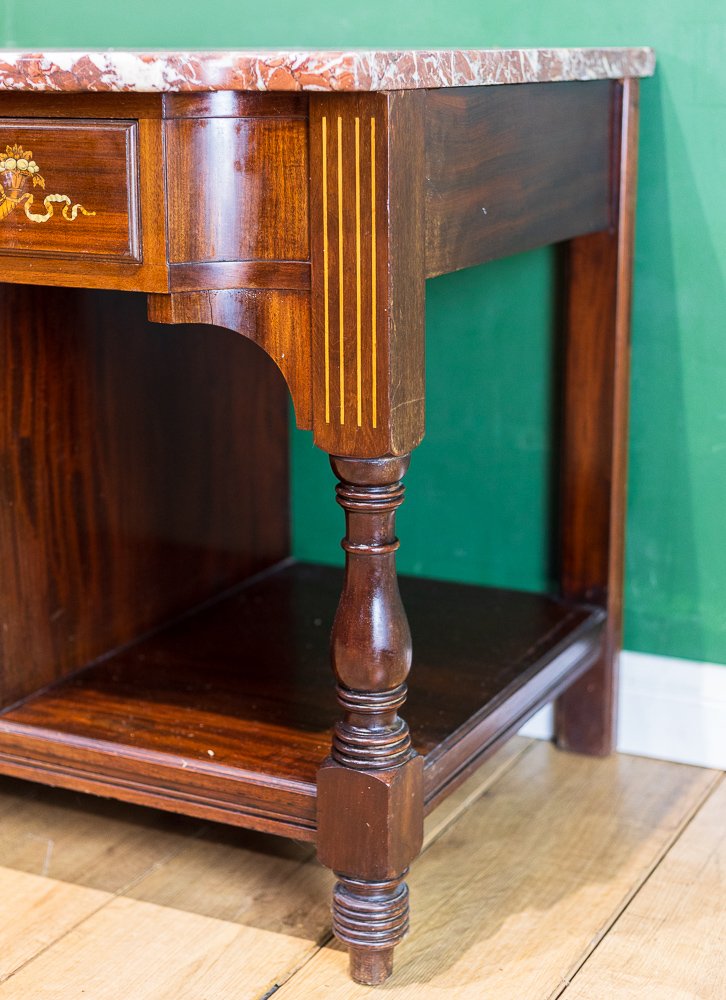 Mahogany Inlaid Marble Top Coffee Table