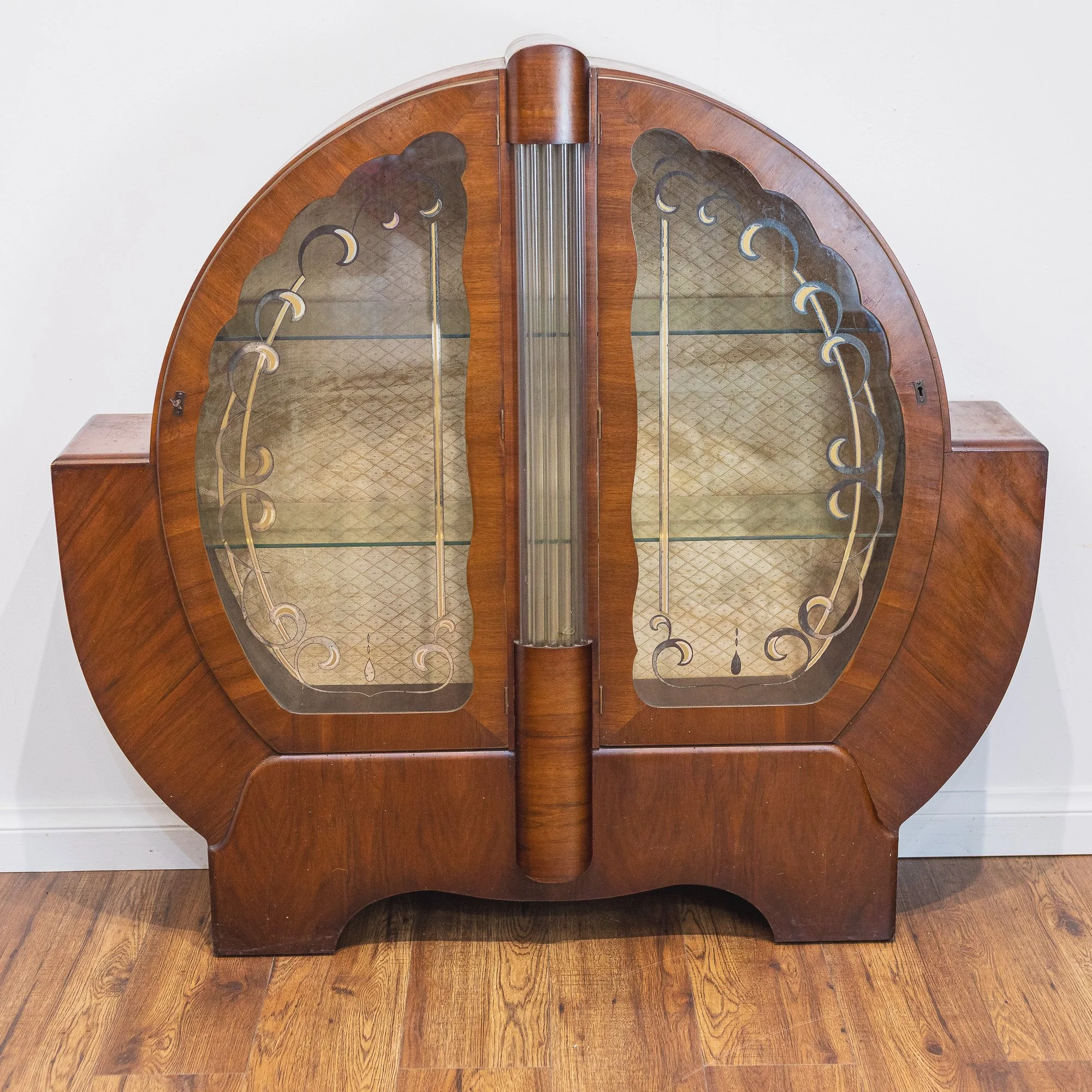 30. Art Deco Walnut Round Glass Door Display Cabinet-3.jpg