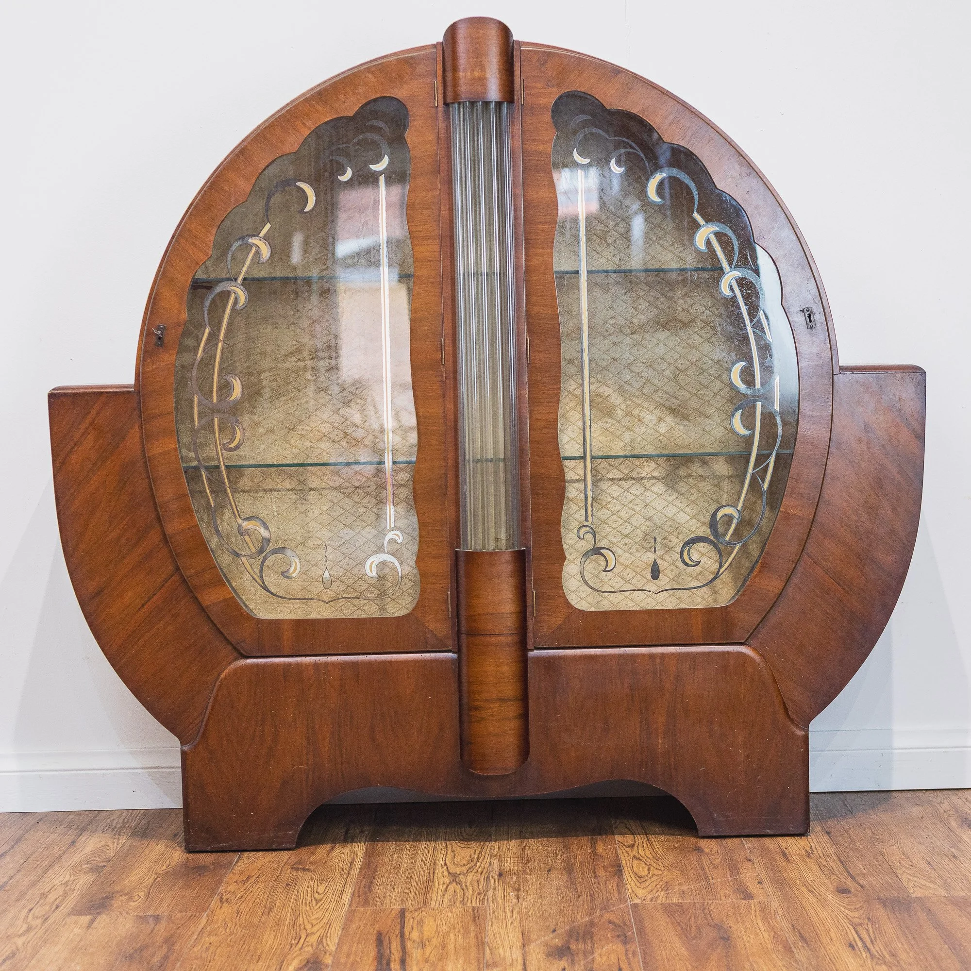 30. Art Deco Walnut Round Glass Door Display Cabinet-2.jpg