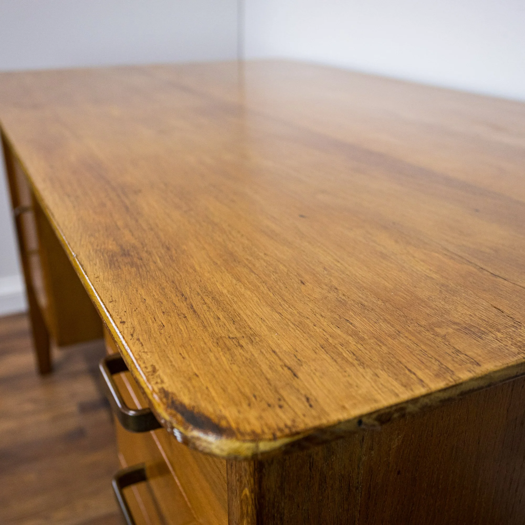 1950s Large Oak Office Pedestal Desk