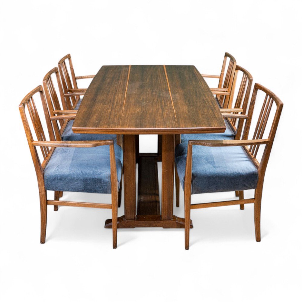 Alfred Cox Walnut Dining Table & 6 Elbow Chairs
