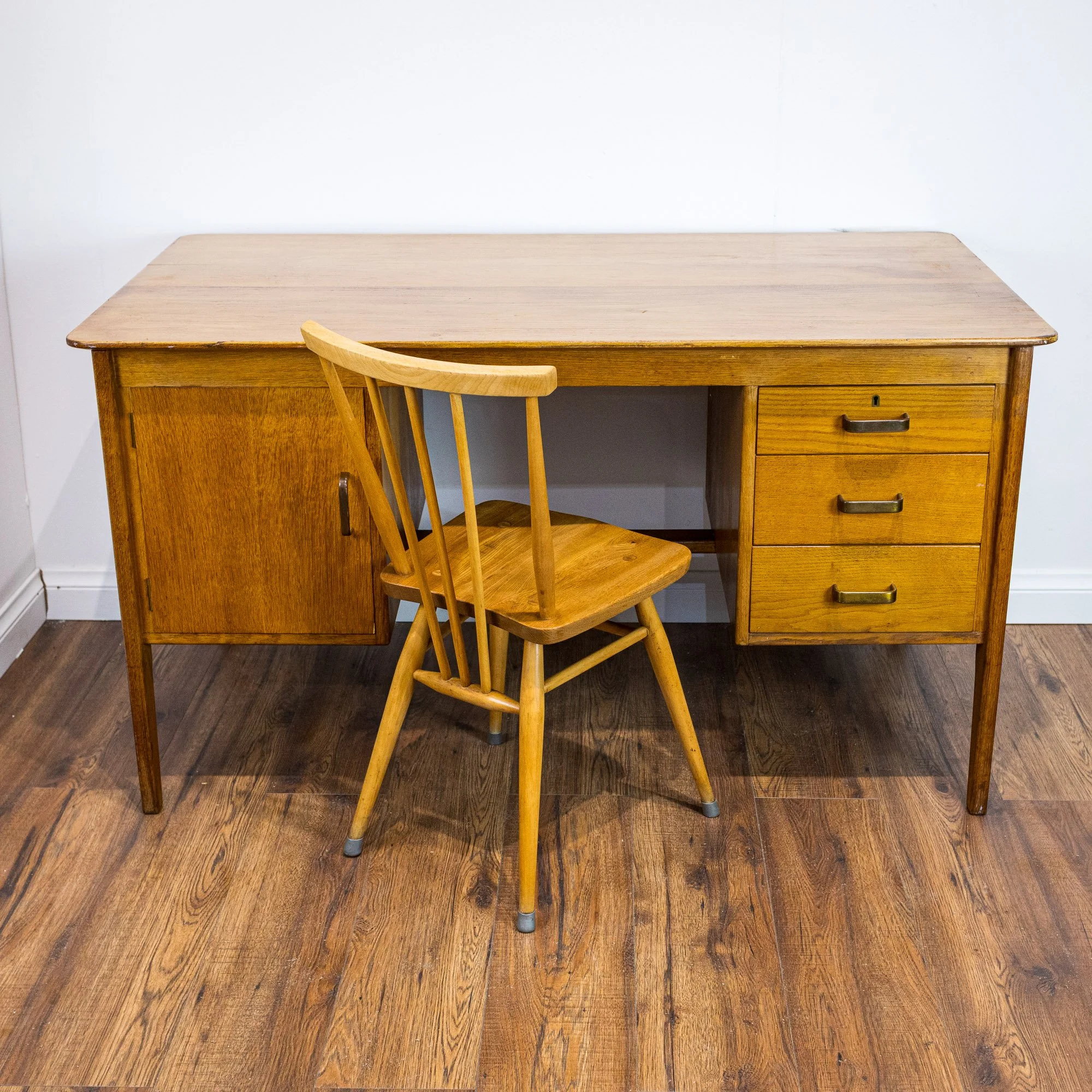 1950s Large Oak Office Pedestal Desk