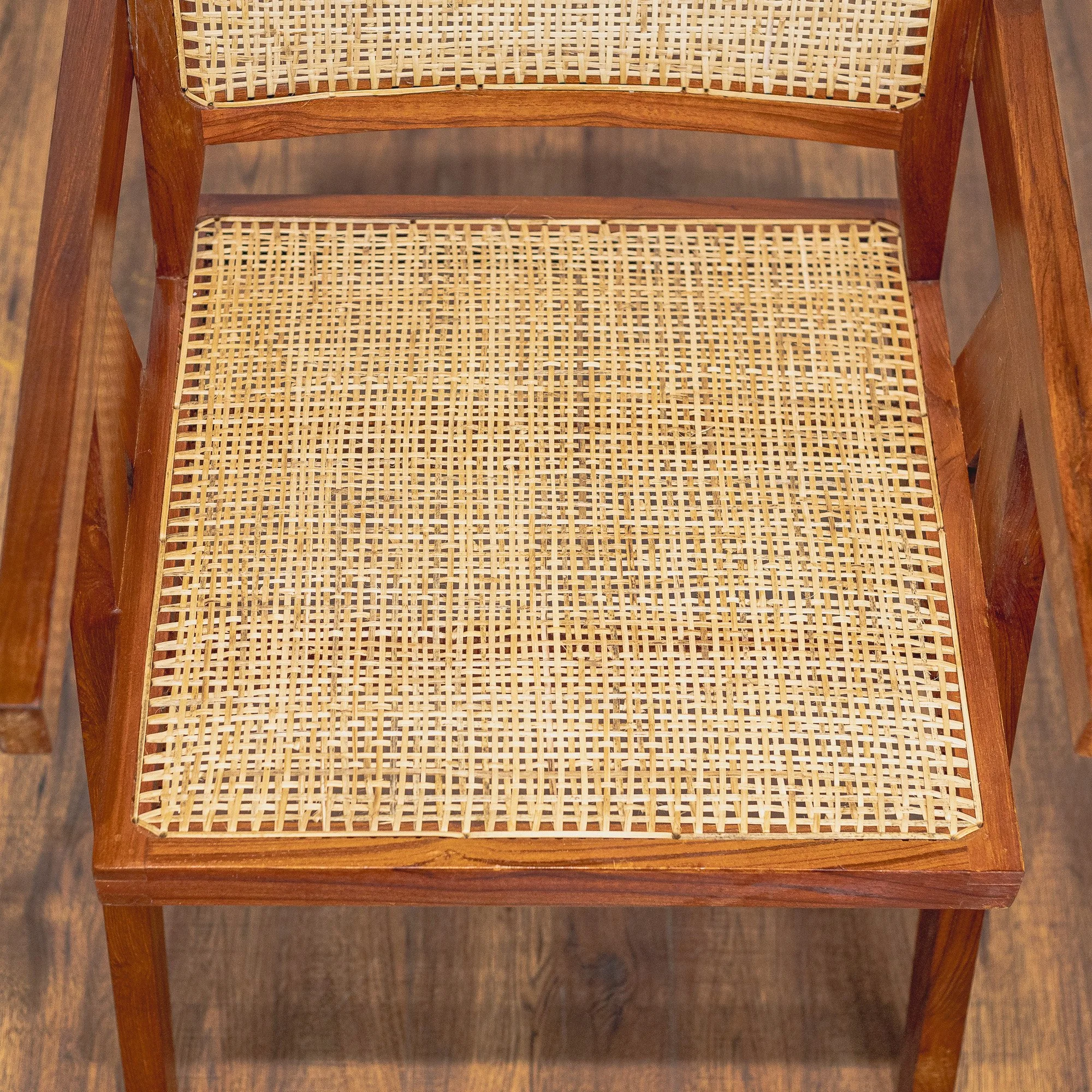 Pierre Jeanerette Style Teak and Cane Boomerang Chairs x2-14.jpg