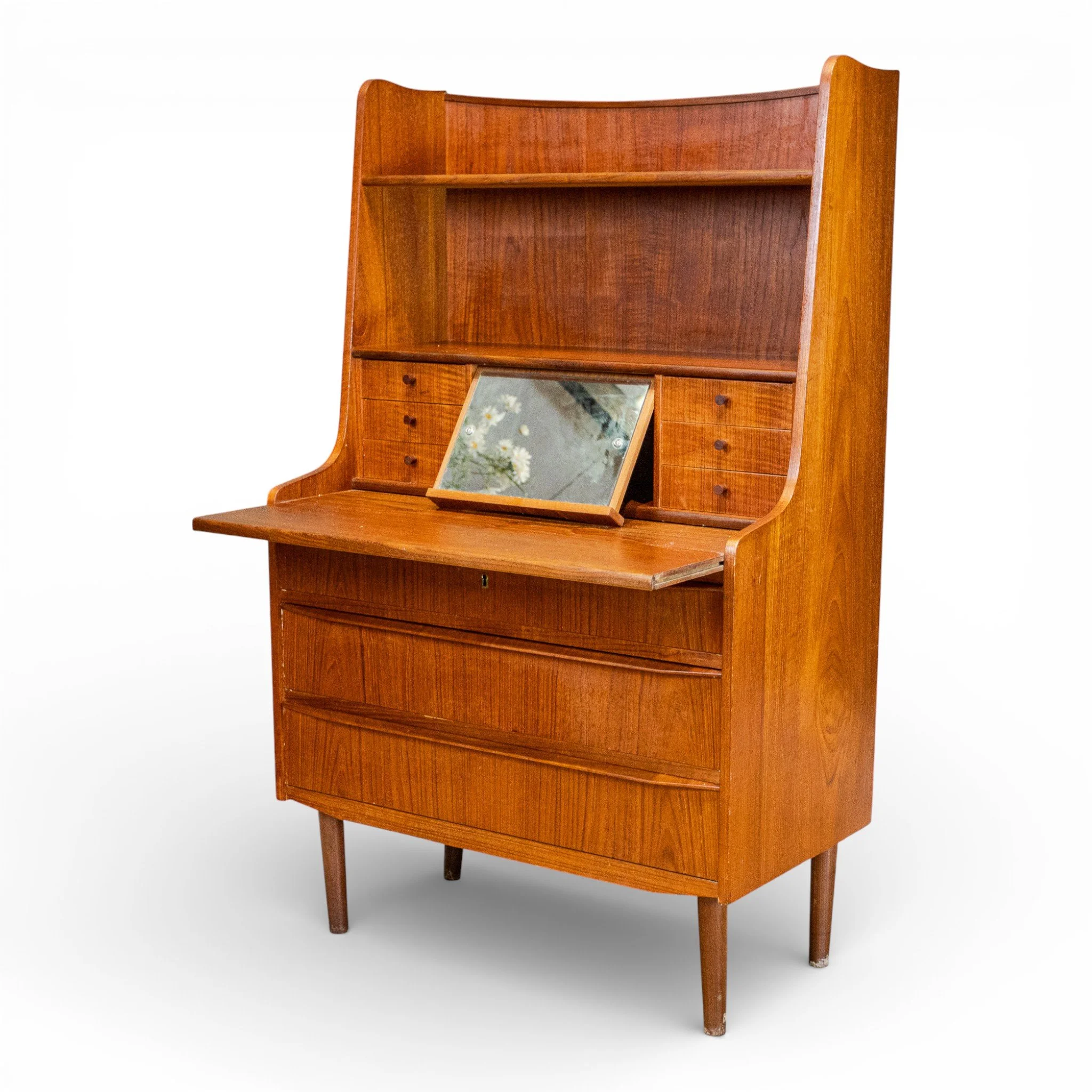 Danish Teak Secretaire Bureau Desk by Erik Petersen