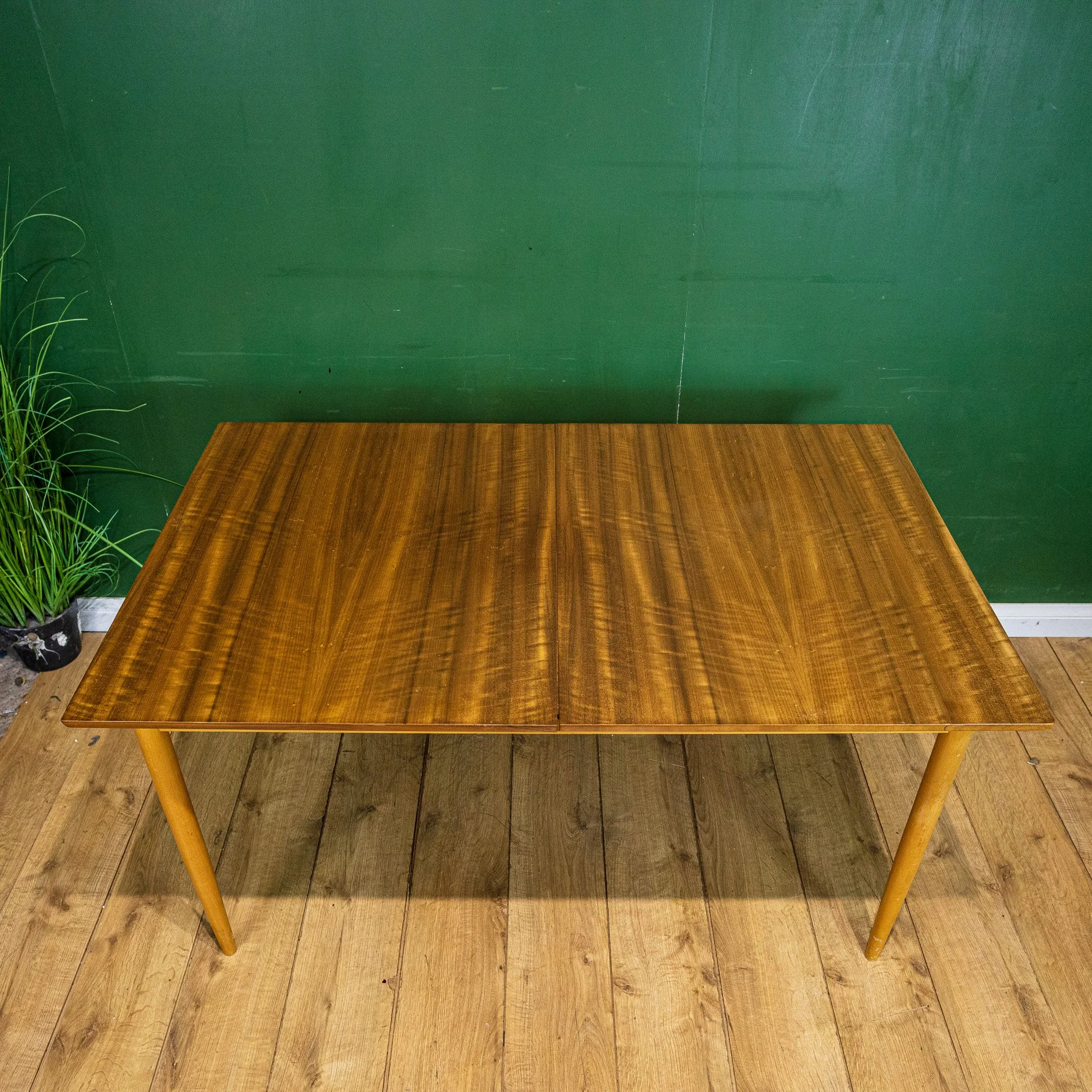 1960s Blonde Walnut Triple Folding Leaf Extending Dining Table