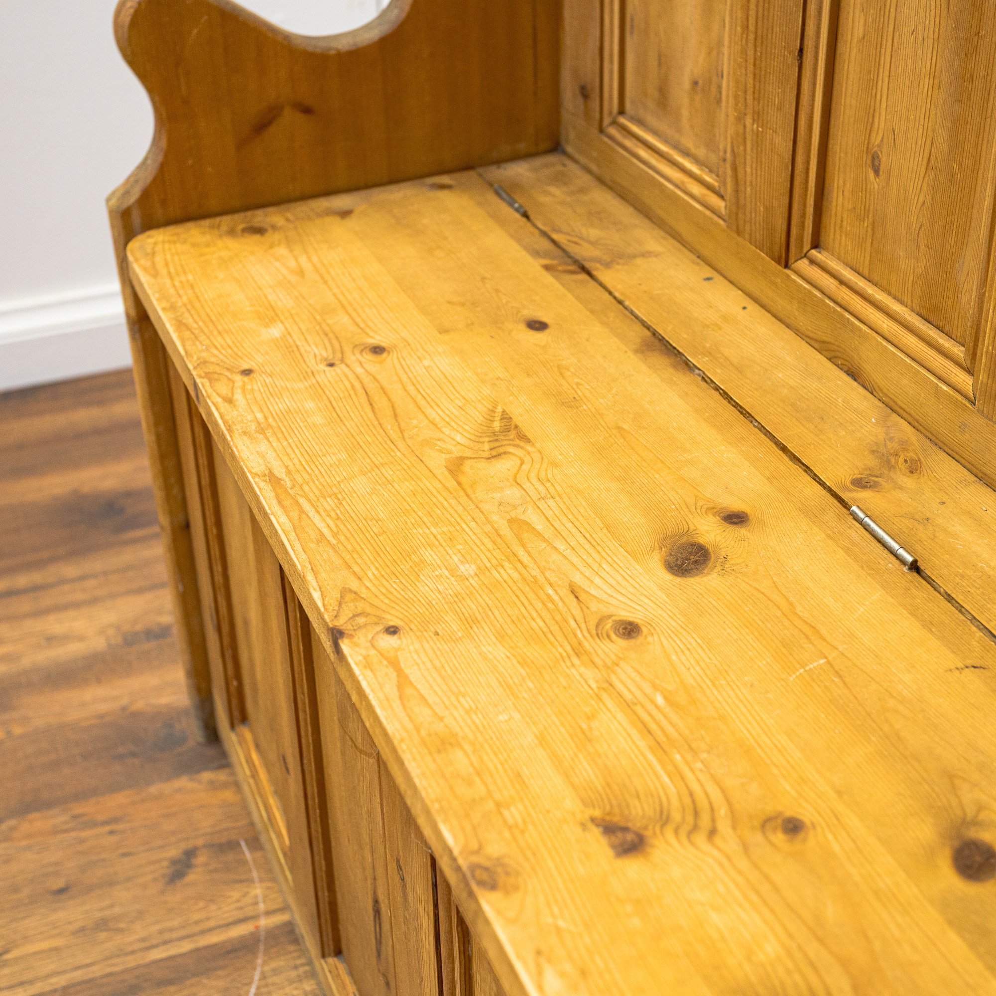 Carved Pine Monks Bench with Storage
