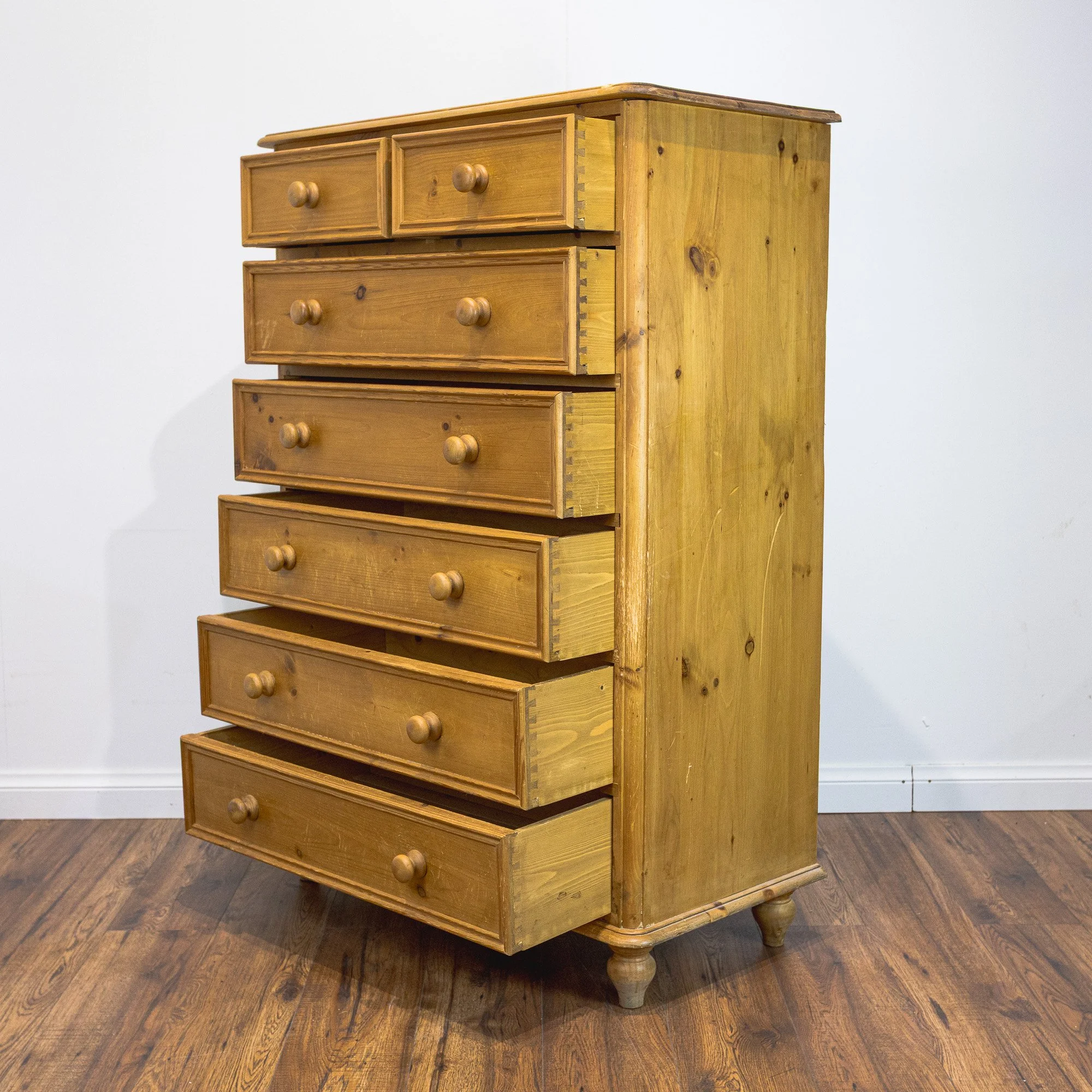 Victorian-Style Pine Seven-Drawer Tallboy