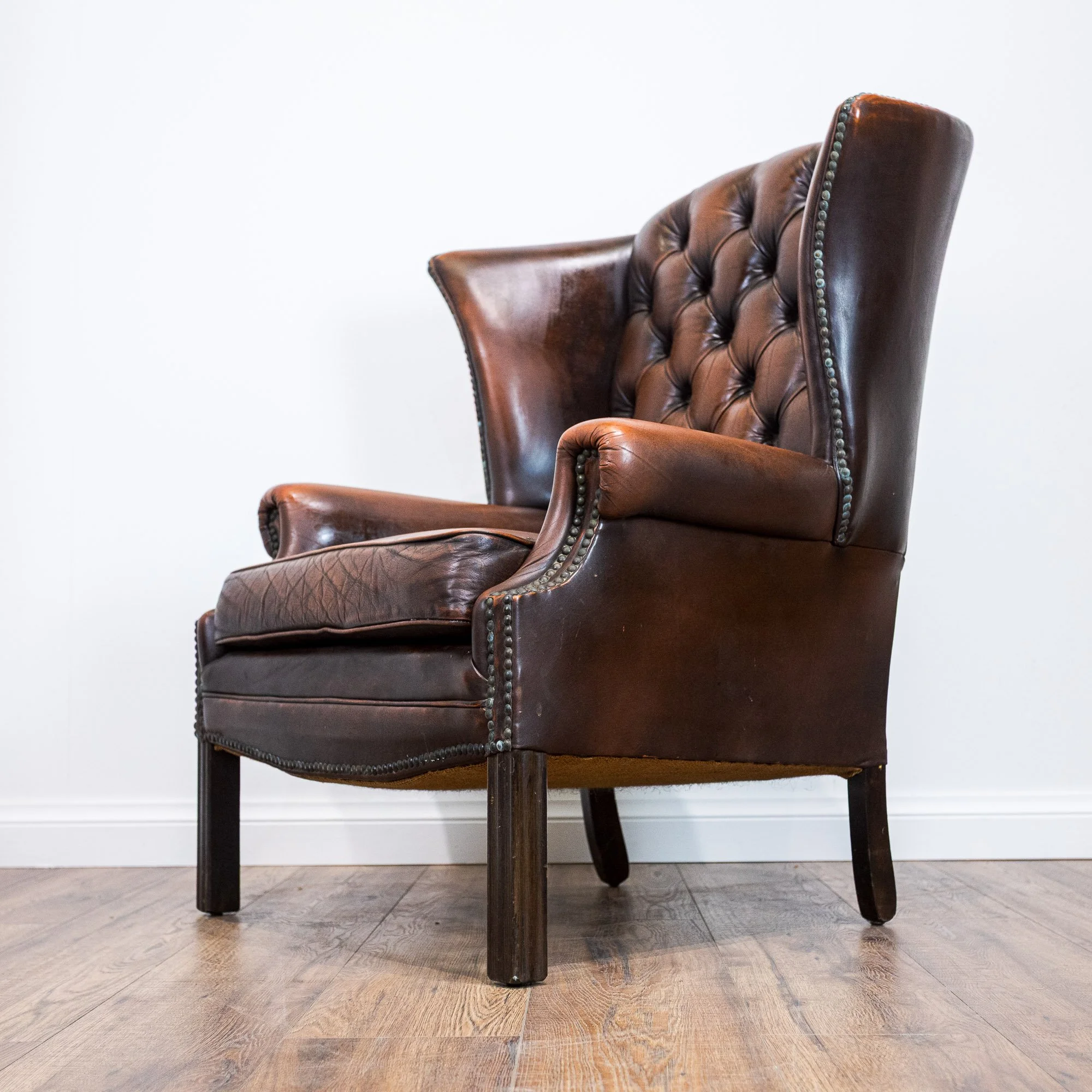 Brown Leather Chesterfield Wingback Armchair