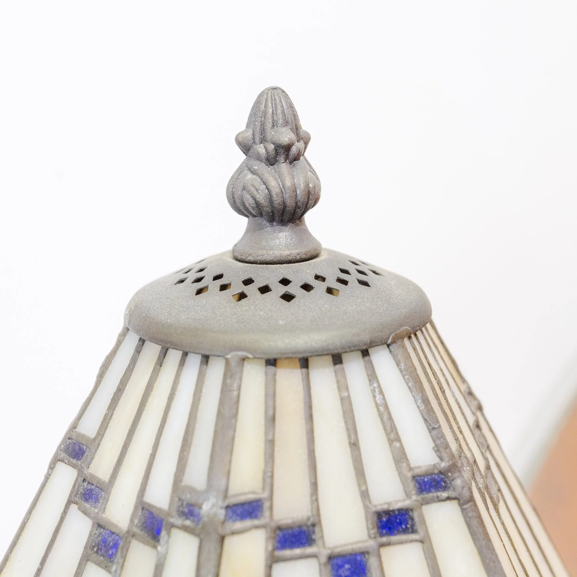 Pair of Tiffany Style Geometric Art Deco Table Lamps