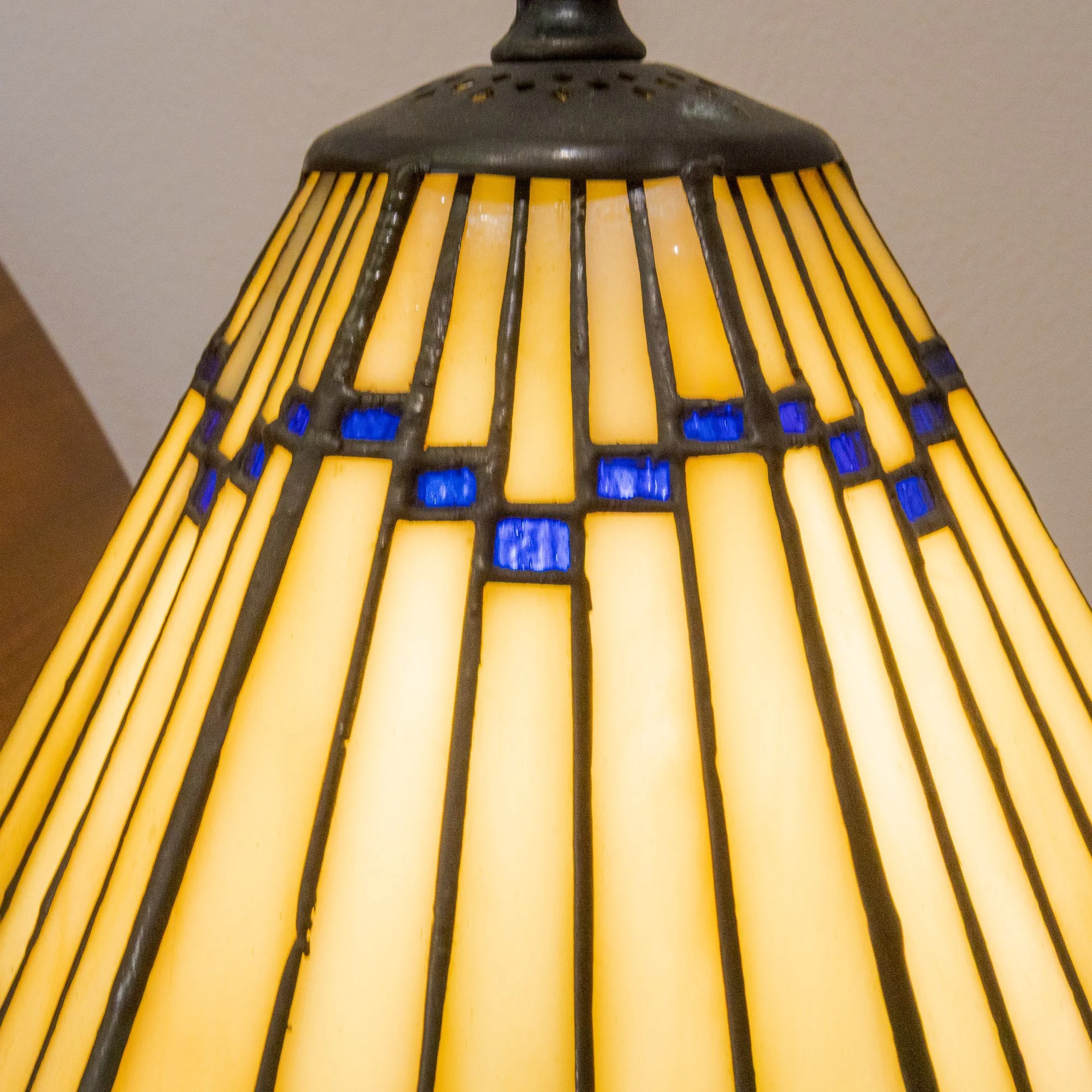 Pair of Tiffany Style Geometric Art Deco Table Lamps