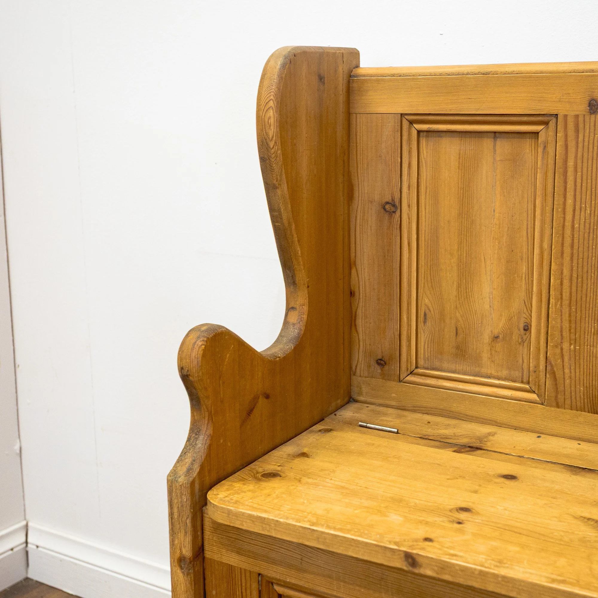 Carved Pine Monks Bench with Storage