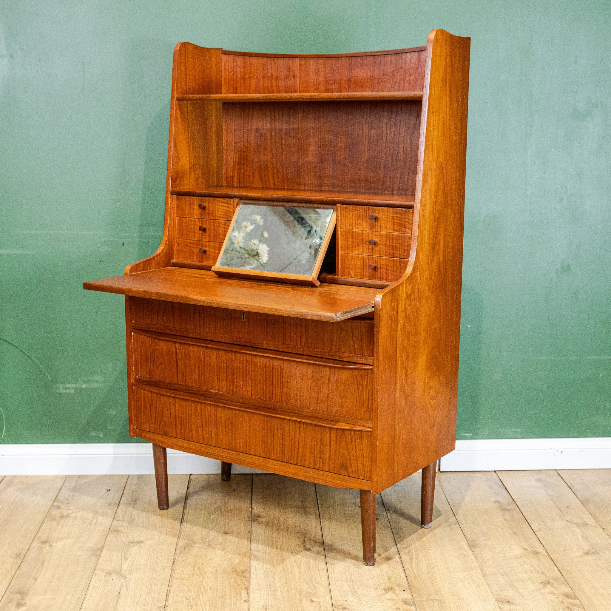 Danish Teak Secretaire Bureau Desk by Erik Petersen