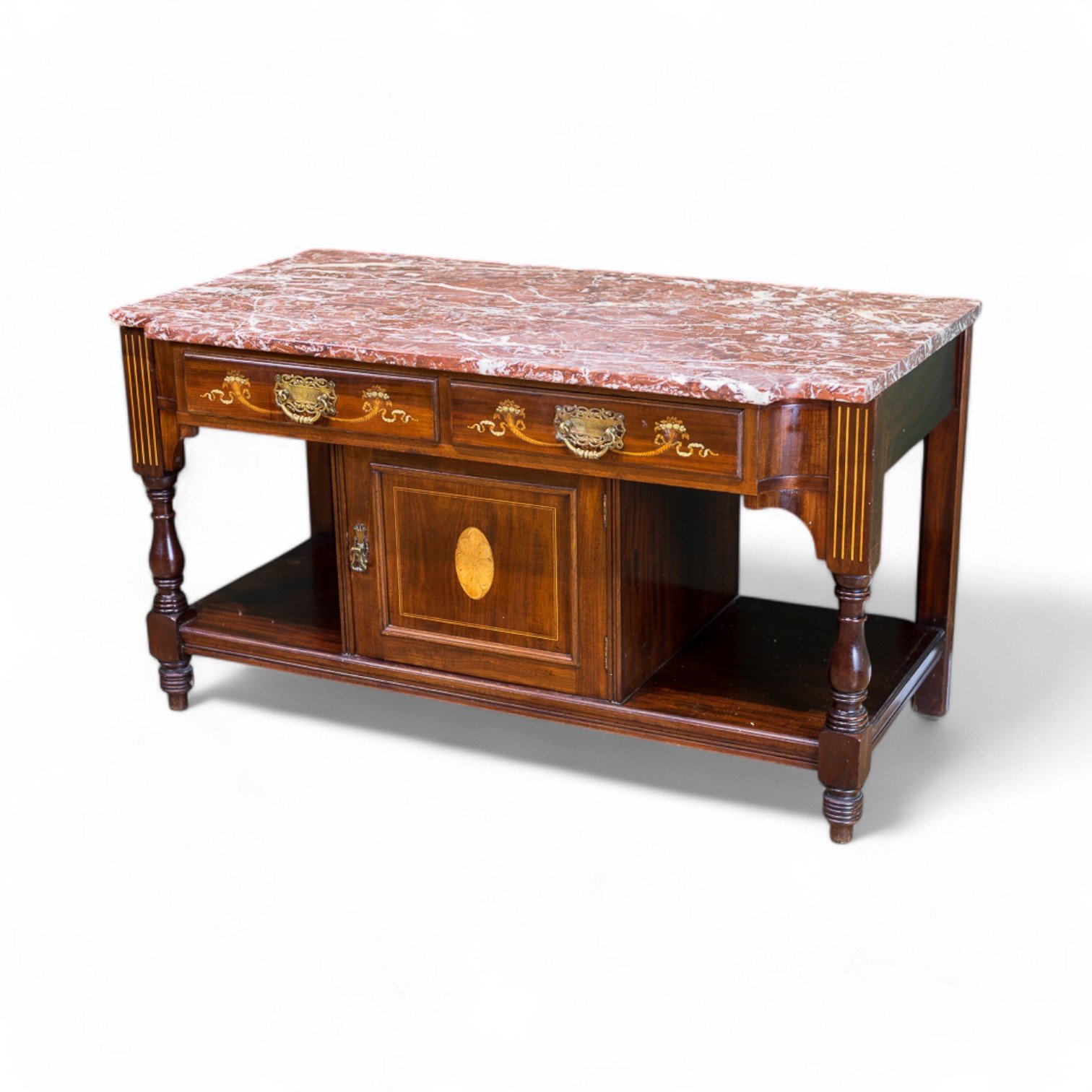 Mahogany Inlaid Marble Top Coffee Table