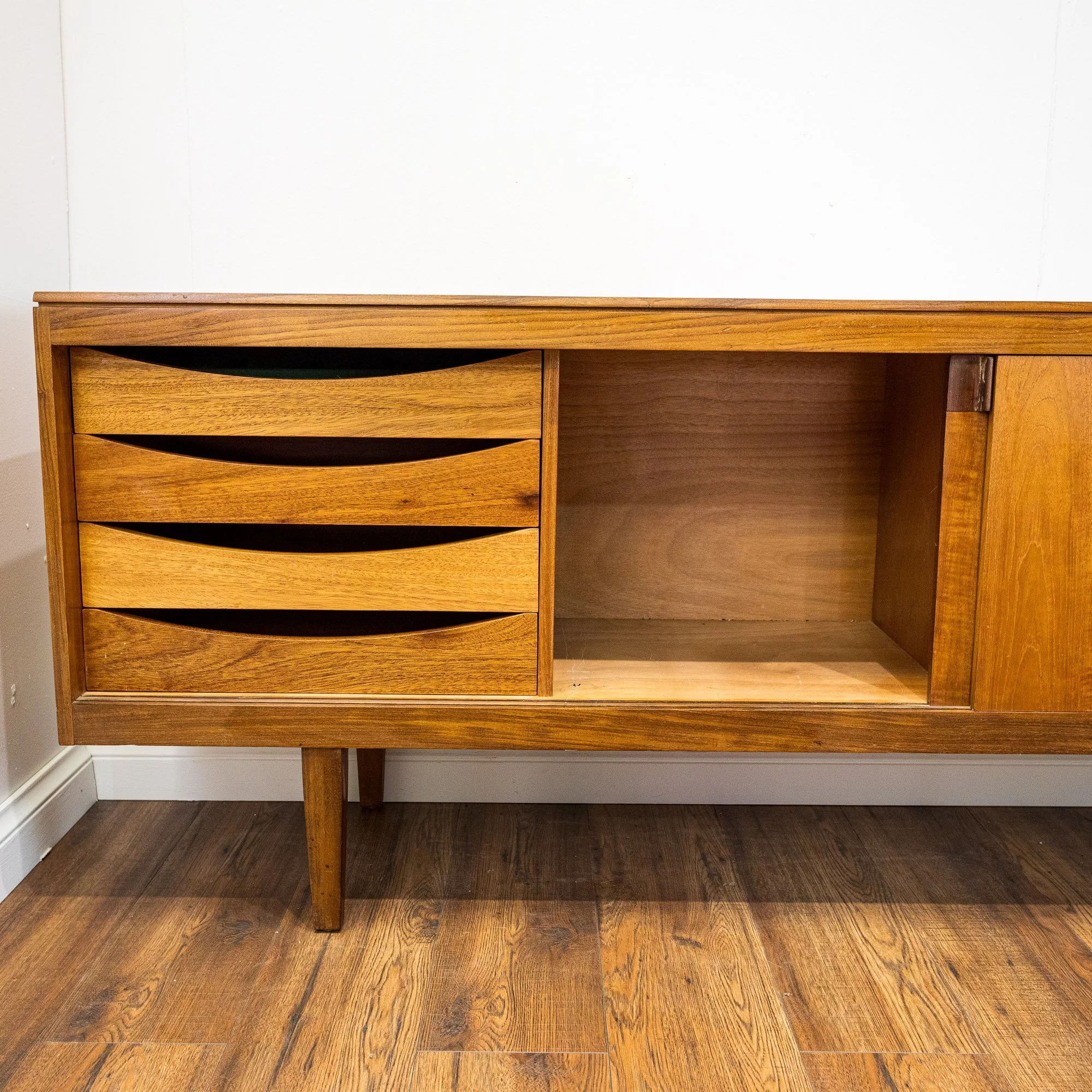 Archie Shine Long Teak Sliding Door Sideboard
