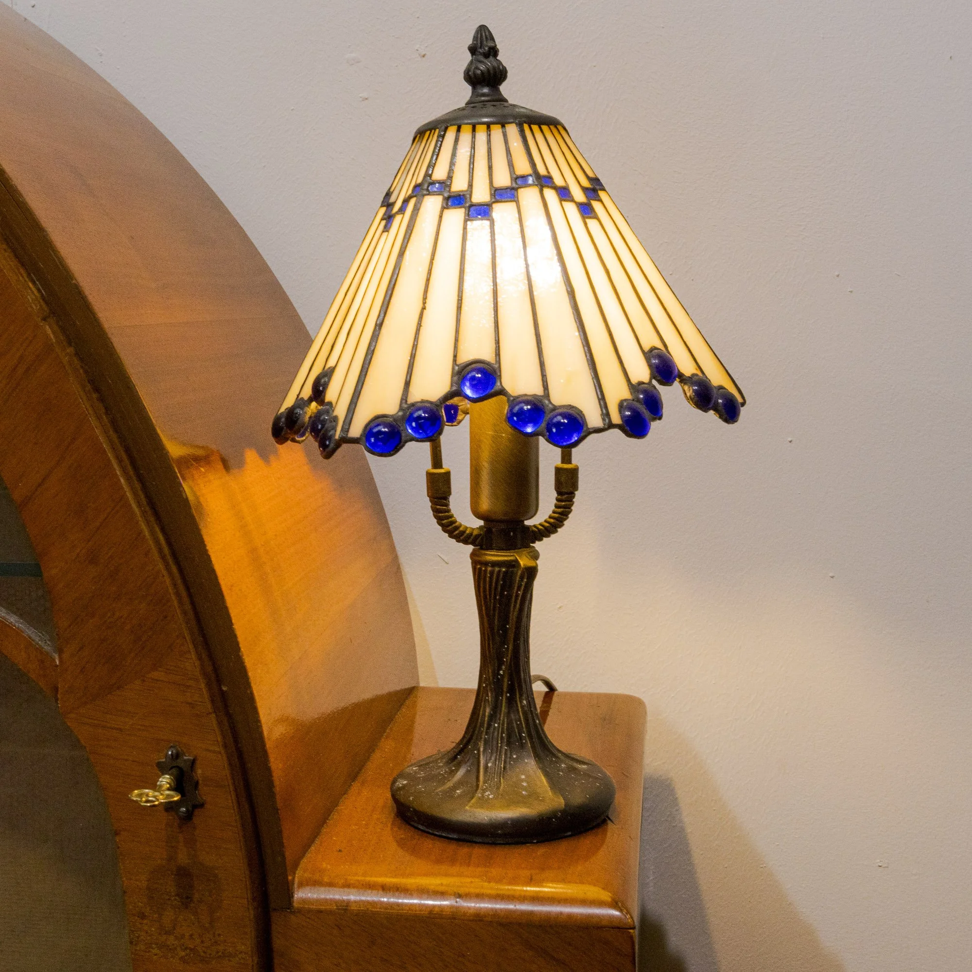 Pair of Tiffany Style Geometric Art Deco Table Lamps