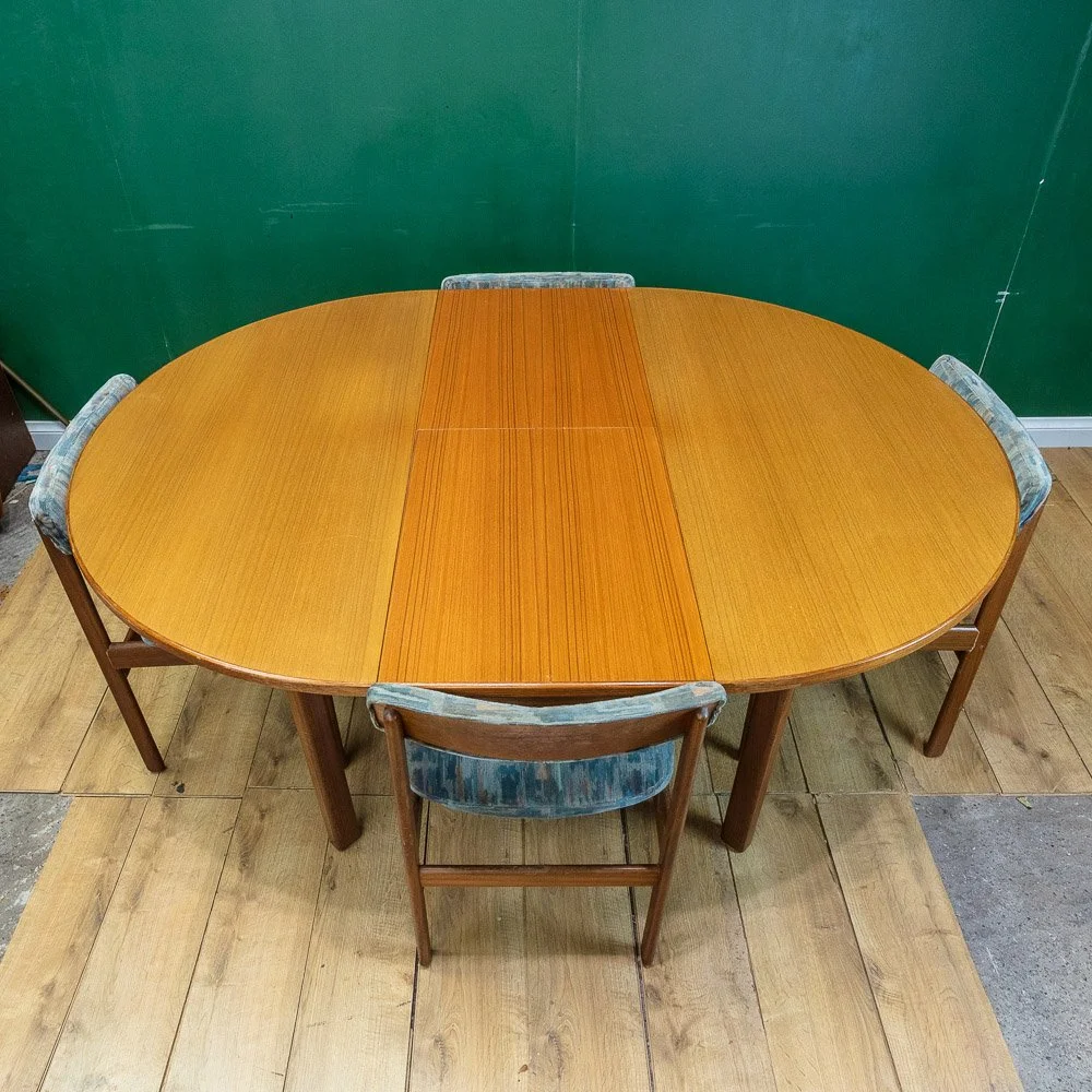 Mid-Century Teak Round Dining Table & 4 Chairs