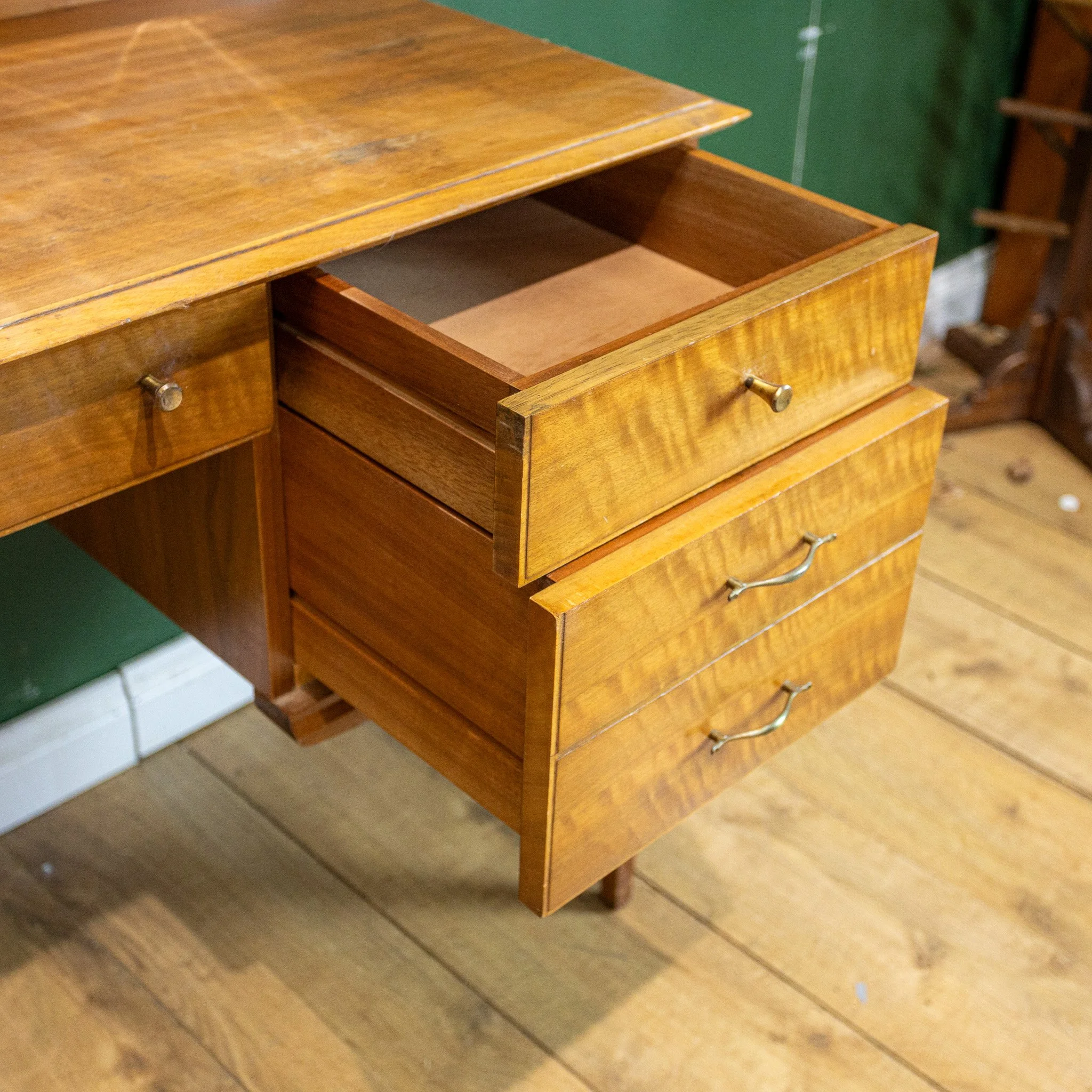 Alfred Cox Walnut Triple Mirror Dressing Table