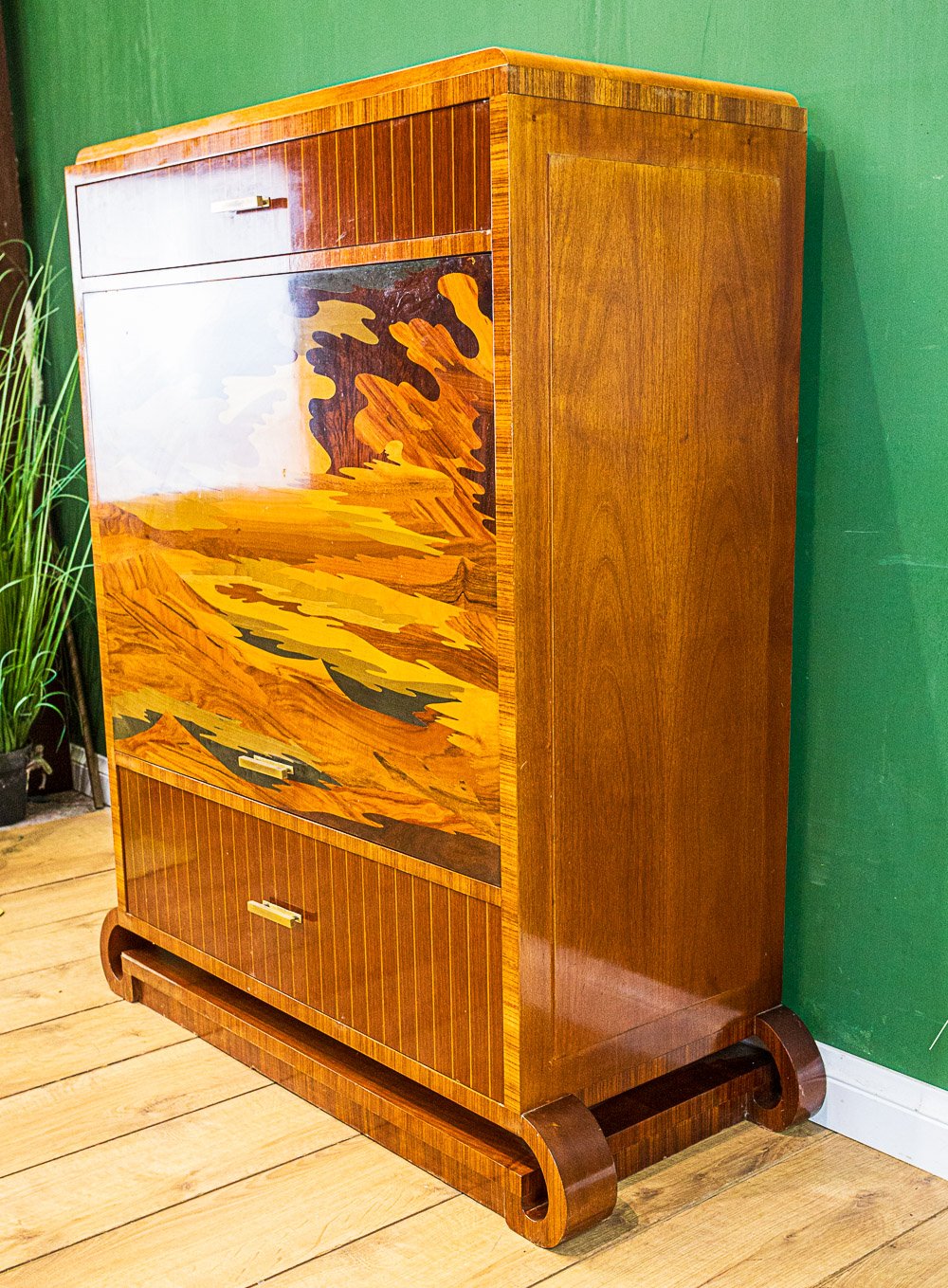 Art Deco Walnut Marquetry Media Cabinet