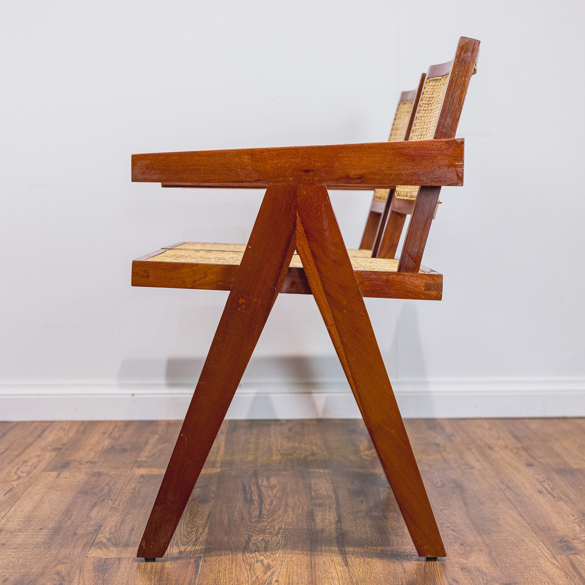 Pierre Jeanerette Style Teak and Cane Boomerang Chairs and Footstool-11.jpg