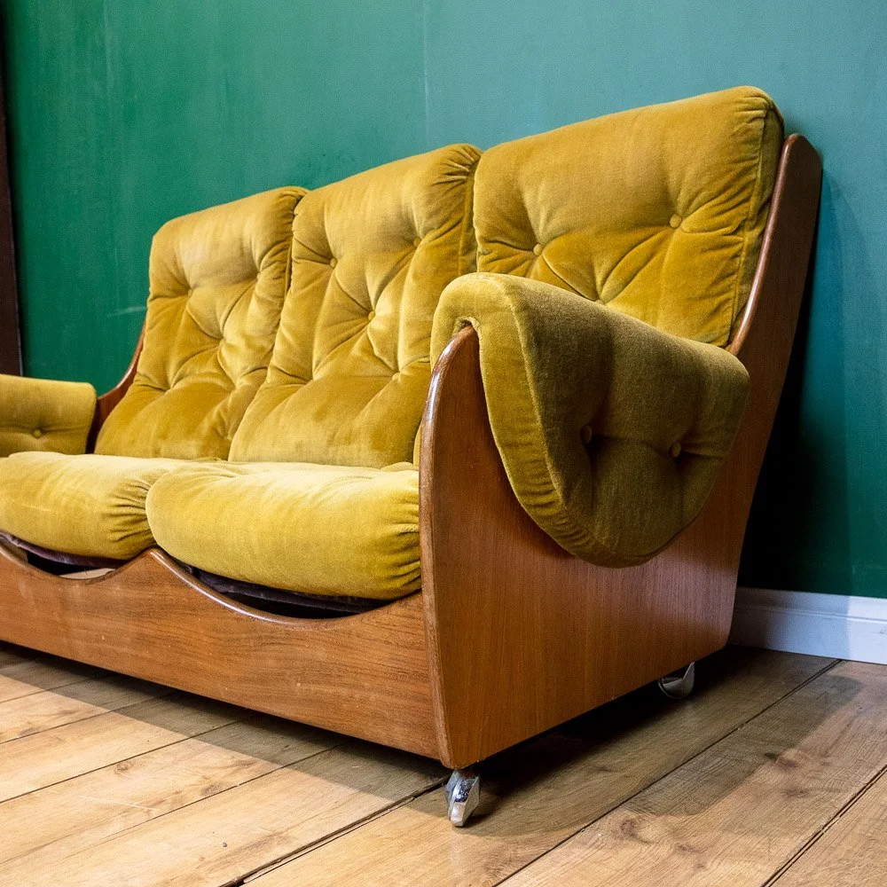 G Plan Saddle Sofa 3Pc Suite in Original Avocado Green