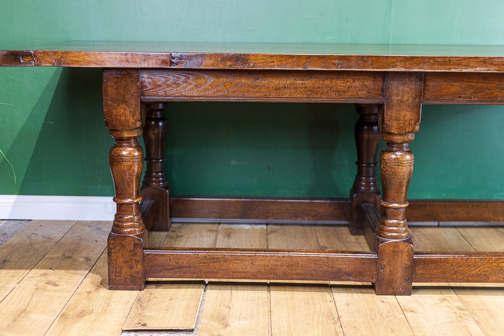 Solid Oak Jacobean Style Large Plank Top Dining Table