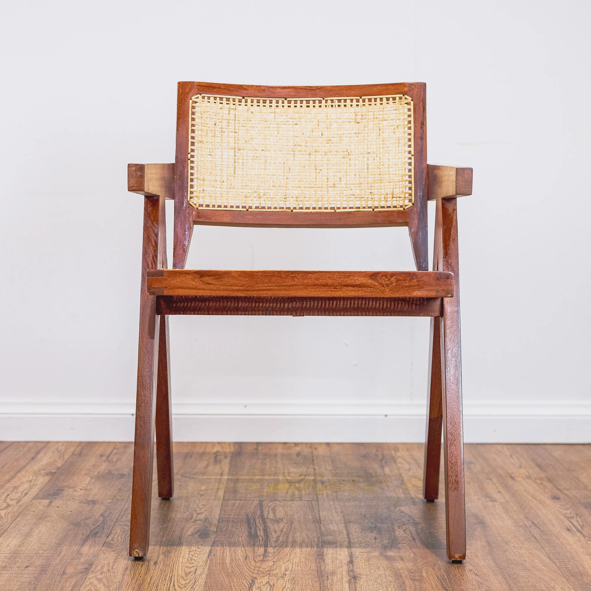 Pierre Jeanerette Style Teak and Cane Boomerang Chairs and Footstool-14.jpg