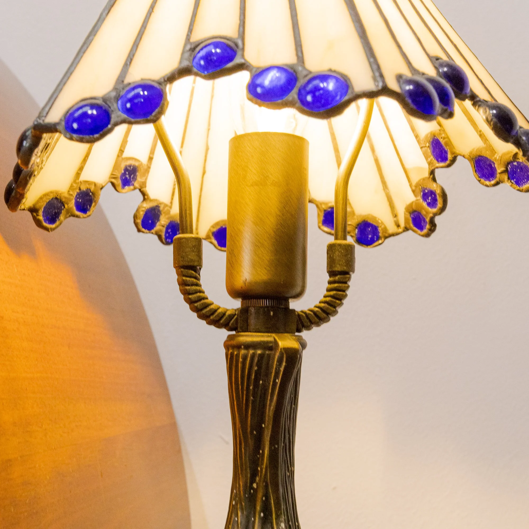 Pair of Tiffany Style Geometric Art Deco Table Lamps