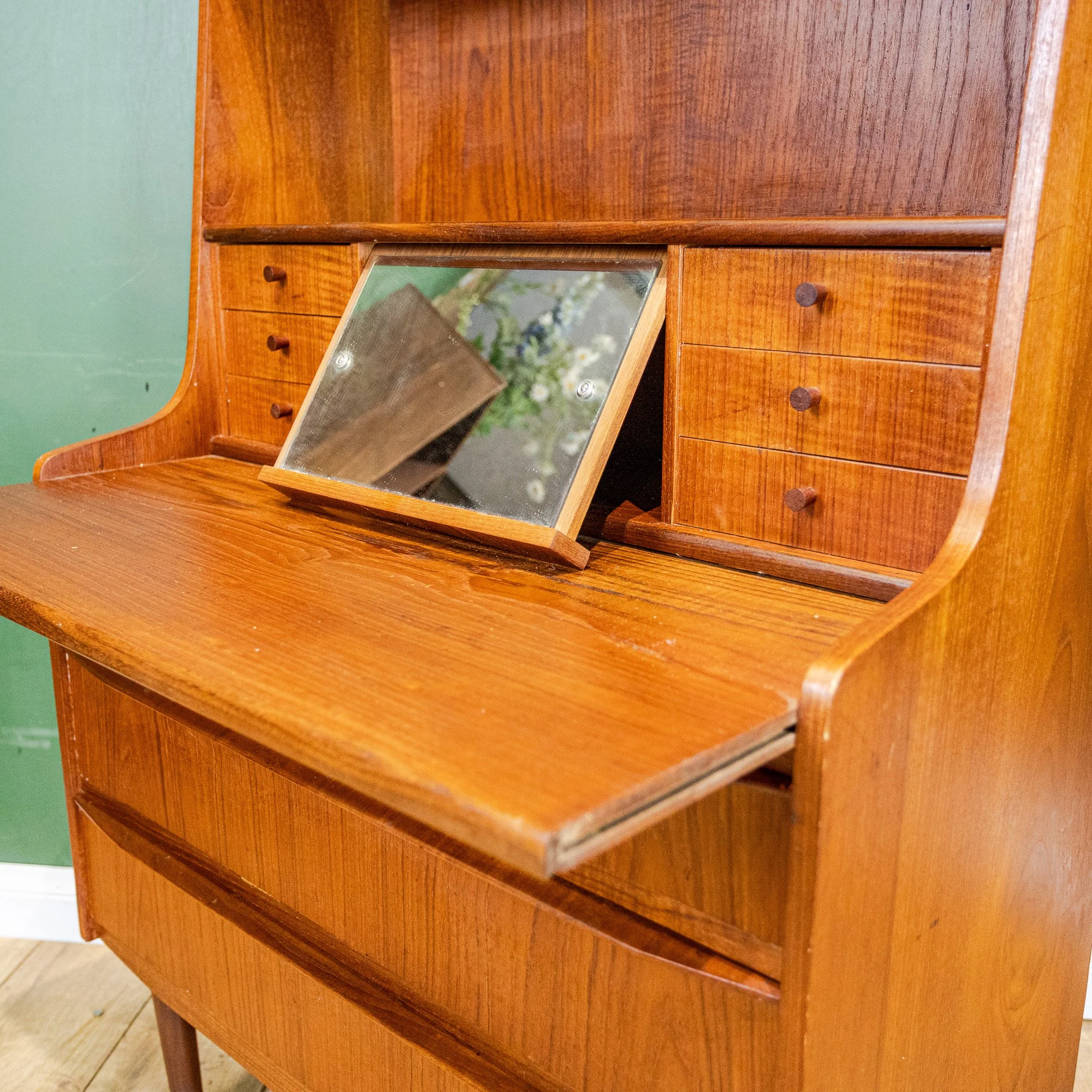 Danish Teak Secretaire Bureau Desk by Erik Petersen