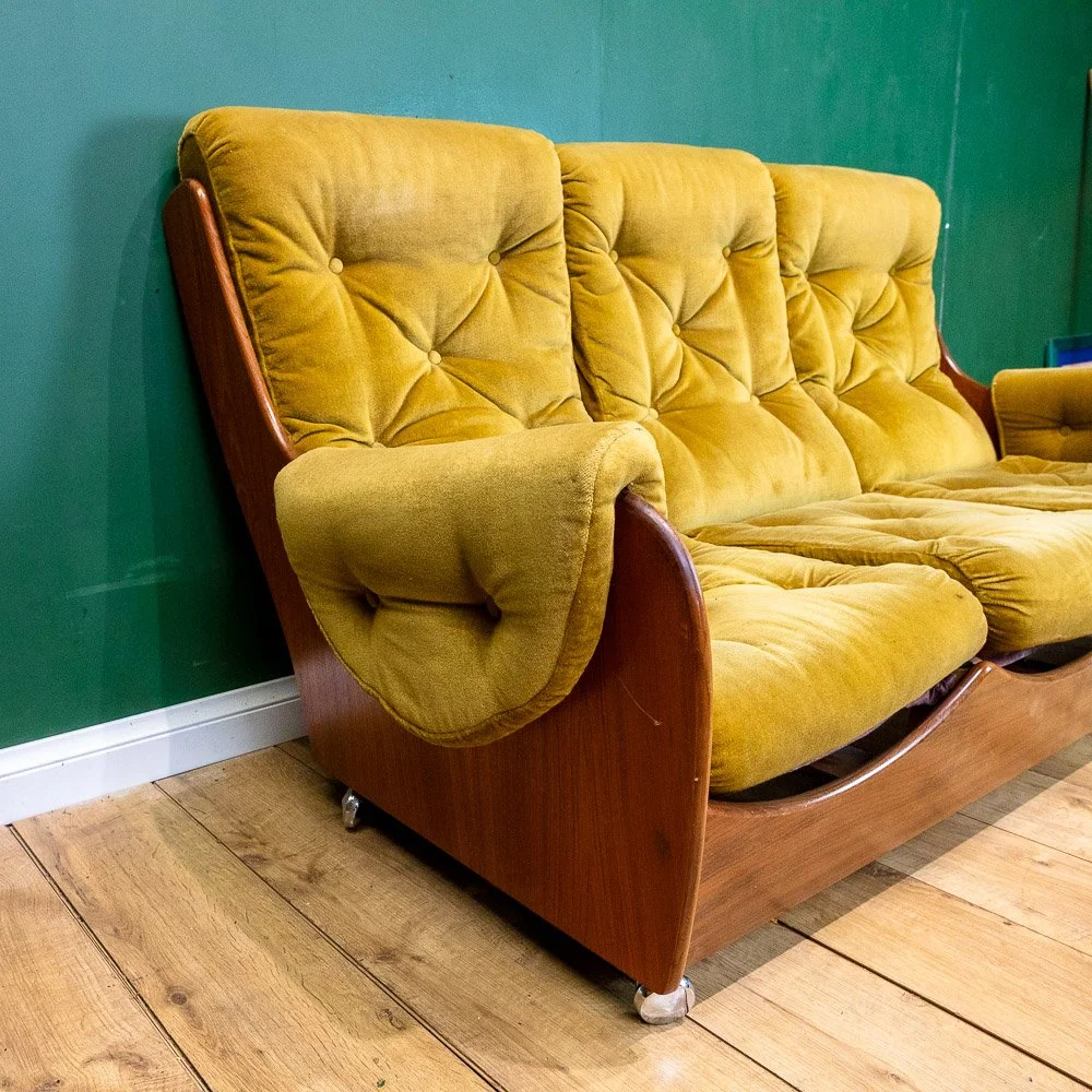 G Plan Saddle Sofa 3Pc Suite in Original Avocado Green