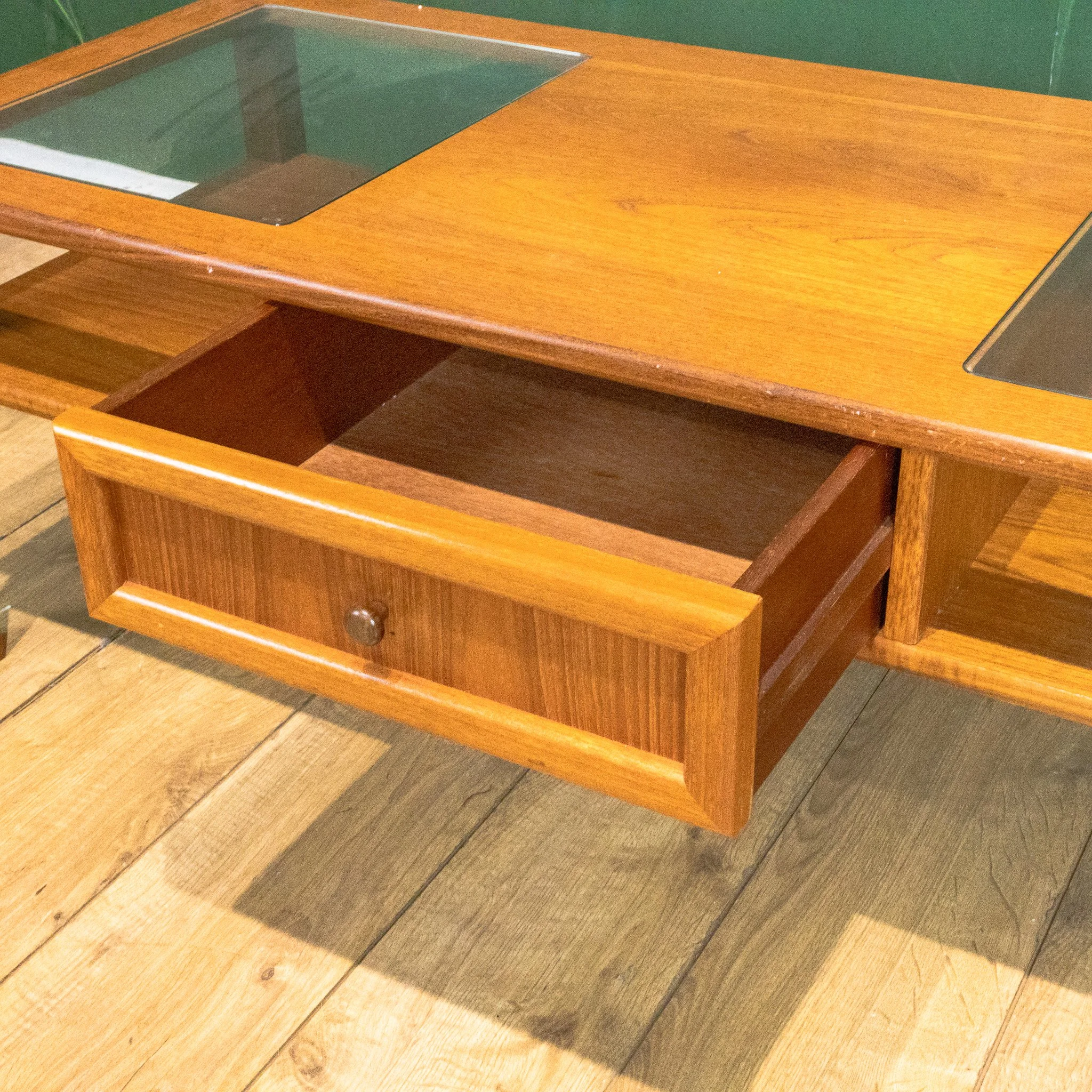 Teak Glass Top Coffee Table