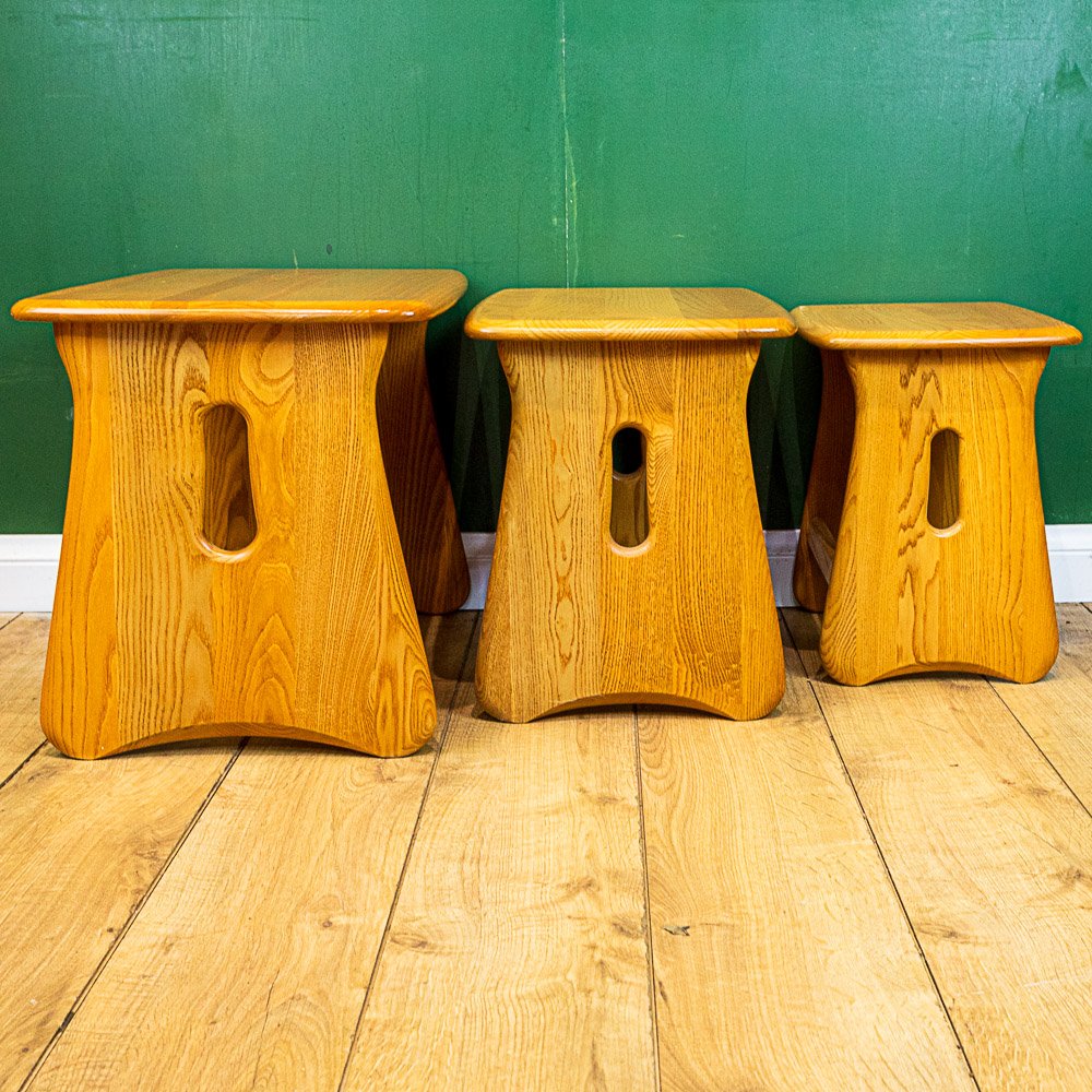 Ercol Gold Label Blonde Elm Nest of 3 Tables
