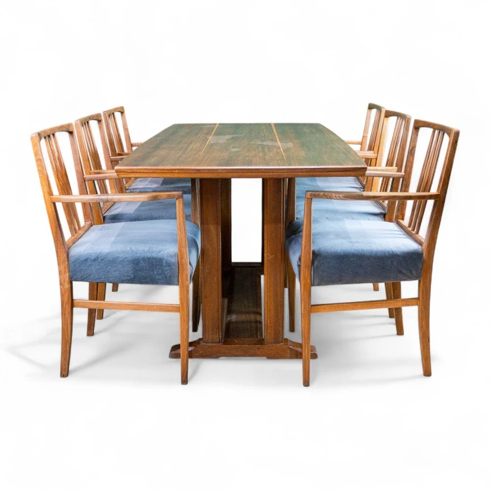 Alfred Cox Walnut Dining Table & 6 Elbow Chairs