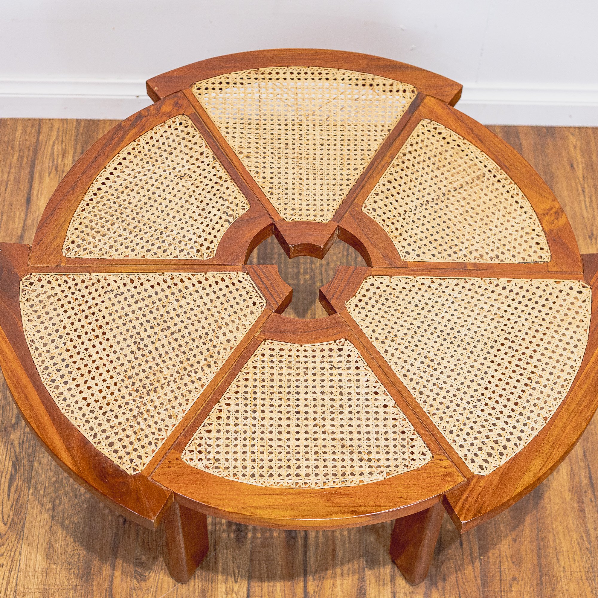 Charlotte Perriand style 'Rio' Asymmetrical Teak and Cane Coffee Table -2.jpg
