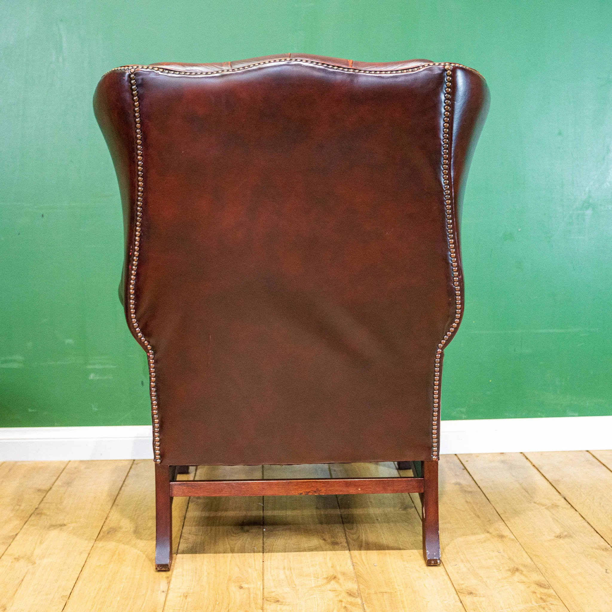 Georgian Style Oxblood Red Chesterfield Wingback Armchair & Footstool