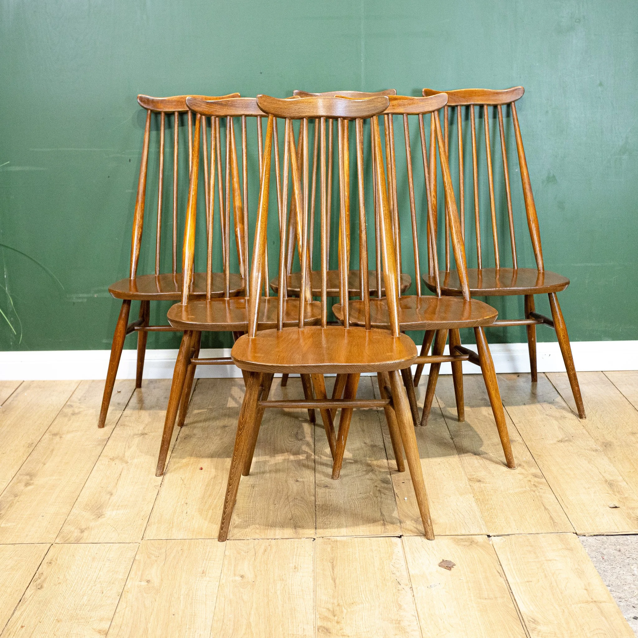 Ercol Blue Label Elm Goldsmith Chairs x6