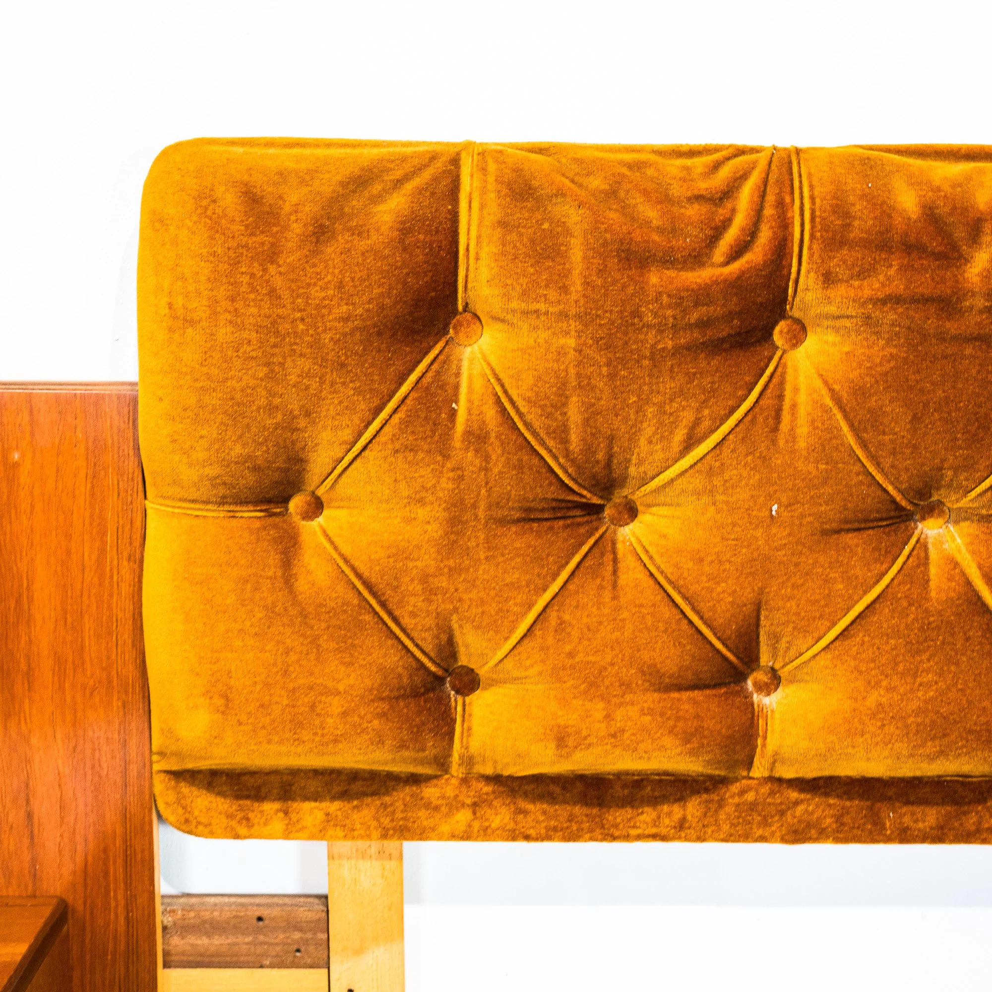 G Plan Fresco Teak Double Button Back Headboard with Floating Bedside Cabinets by V. B. Wilkins