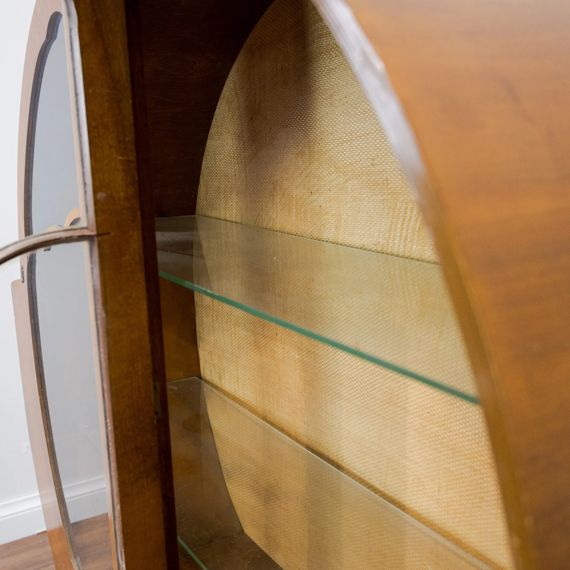 Art Deco Walnut Circular Shouldered Display Cabinet