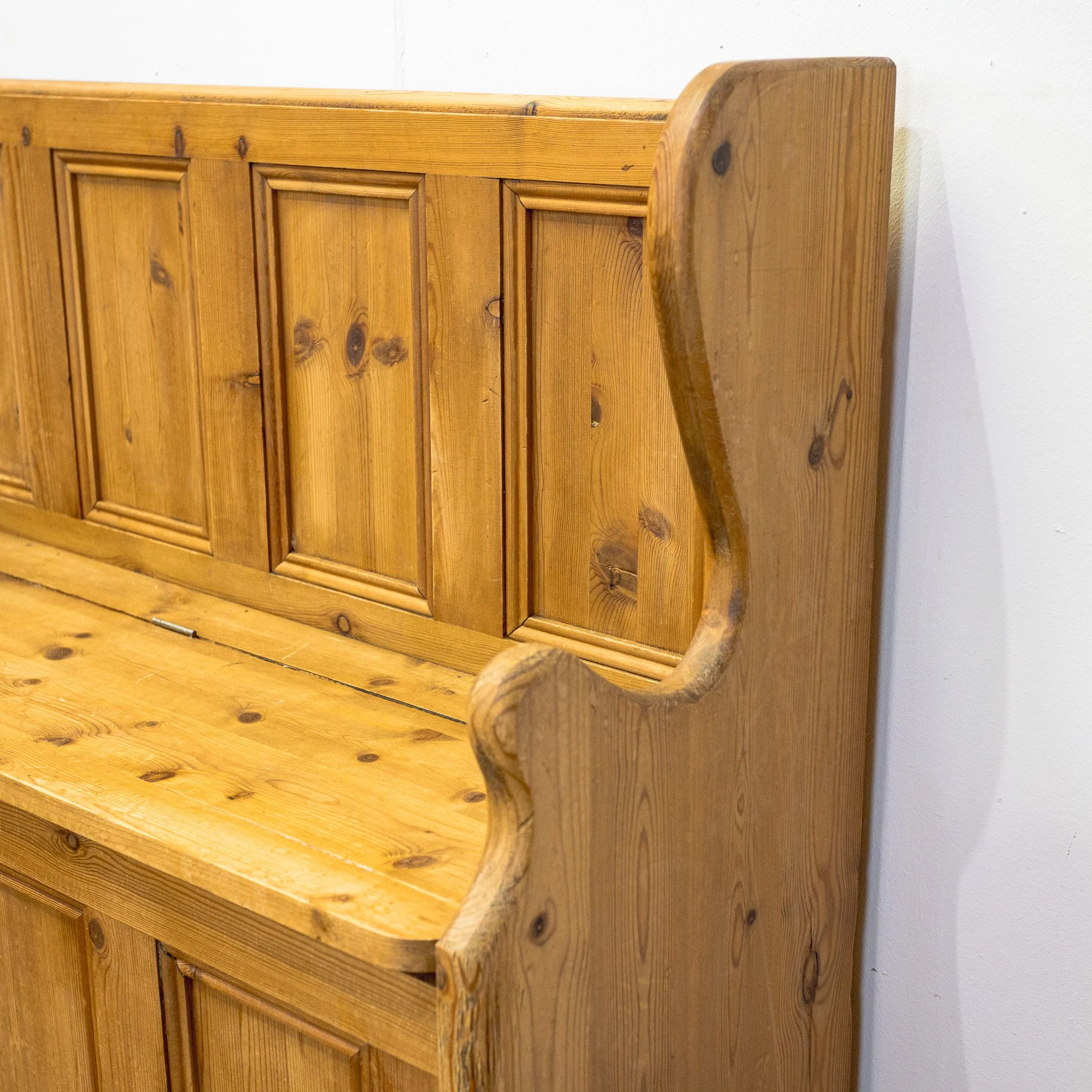Carved Pine Monks Bench with Storage