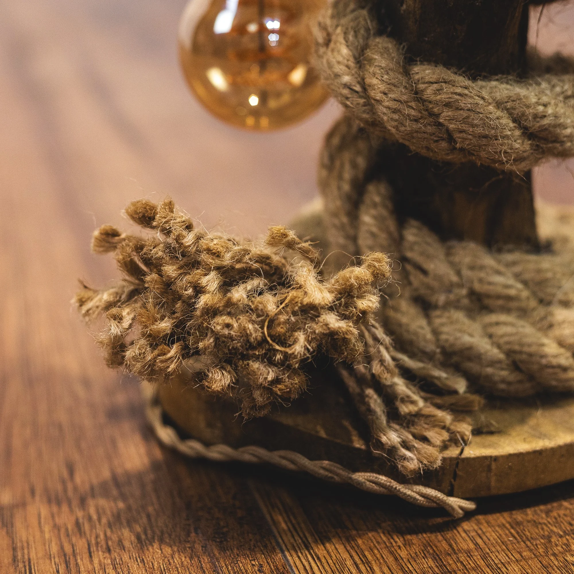 Handcrafted Natural Driftwood and Rope Twist Table Lamp – No. 2