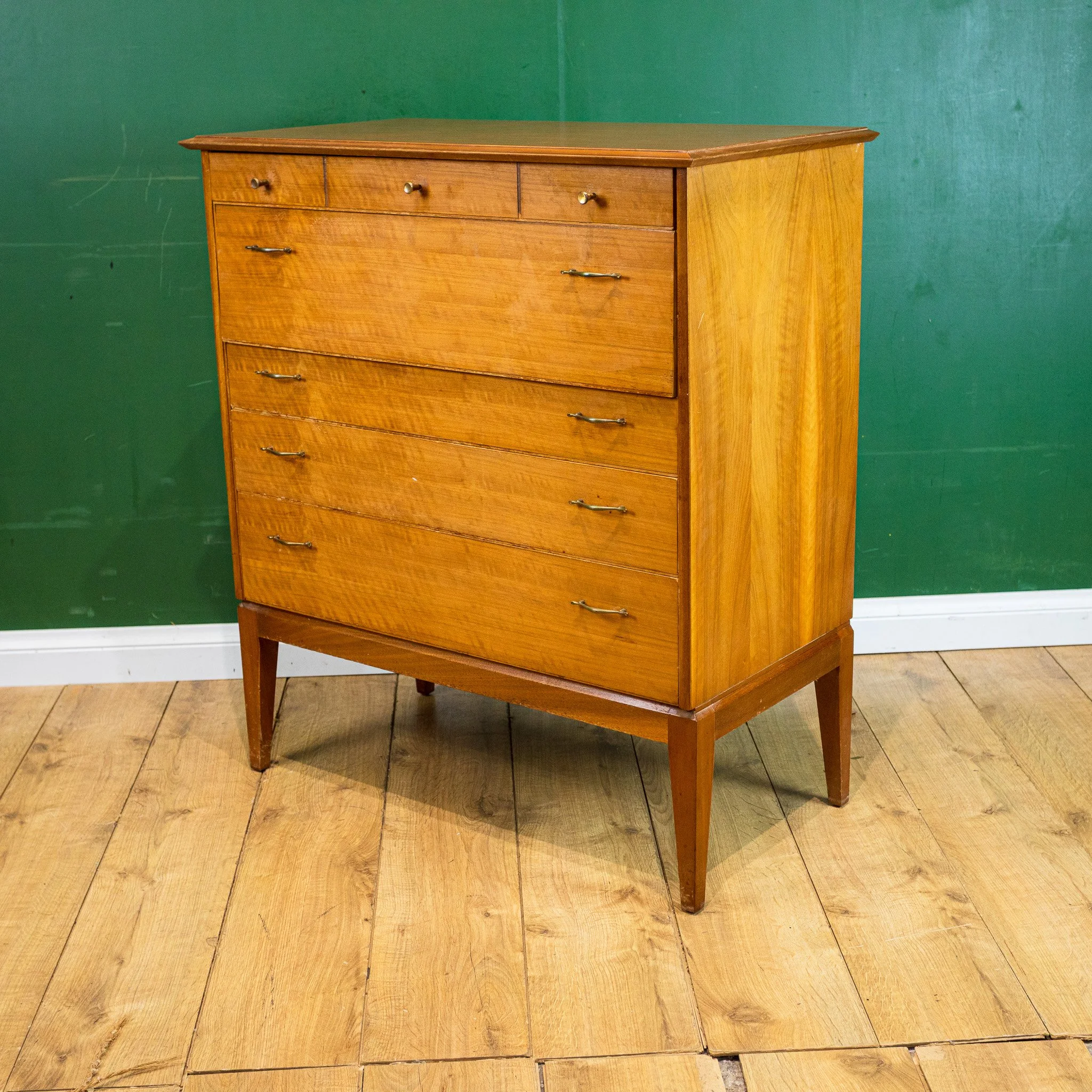 Vintage Alfred Cox Walnut Chest of 5 Drawers