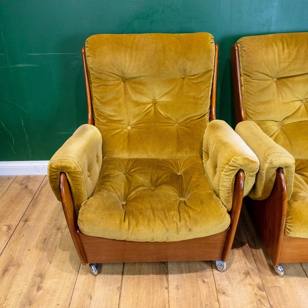 G Plan Saddle Sofa 3Pc Suite in Original Avocado Green