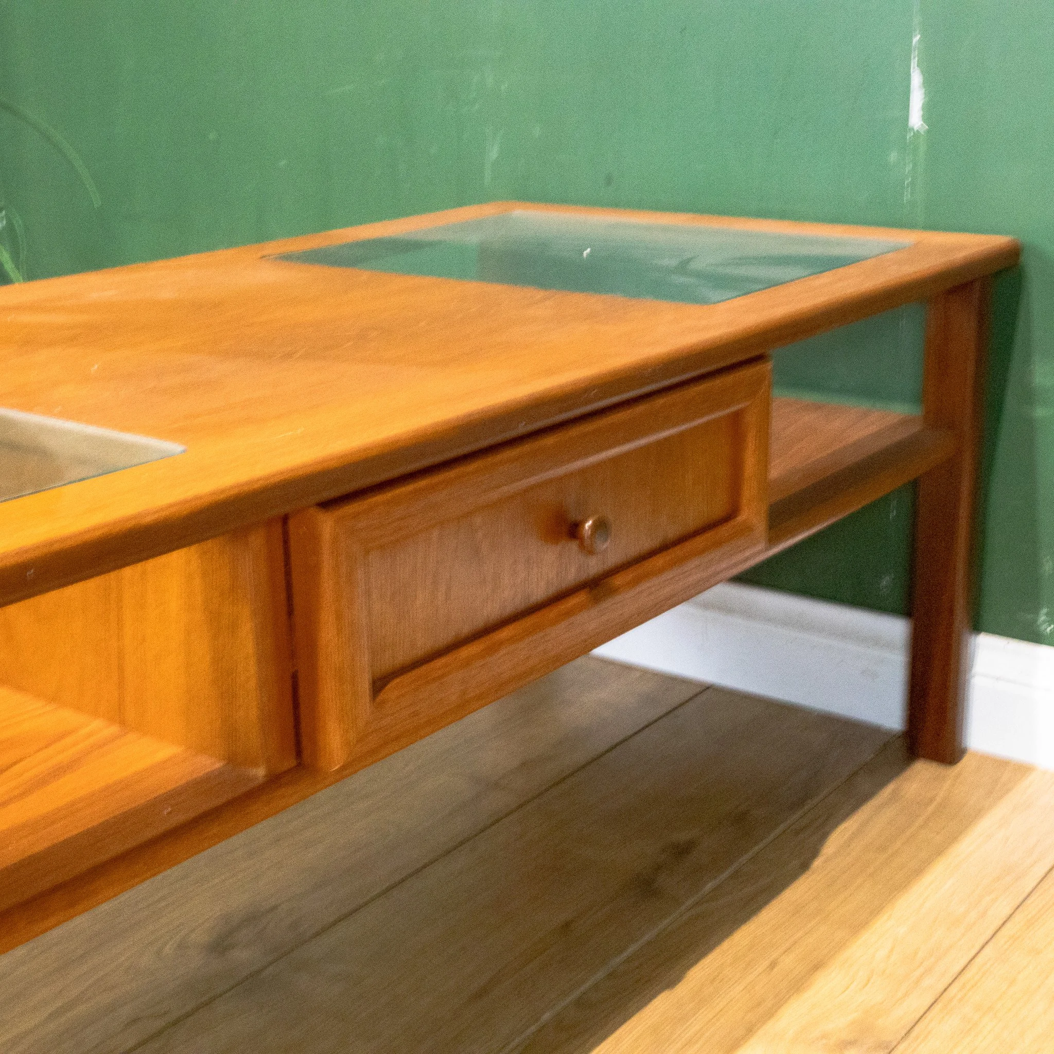 Teak Glass Top Coffee Table