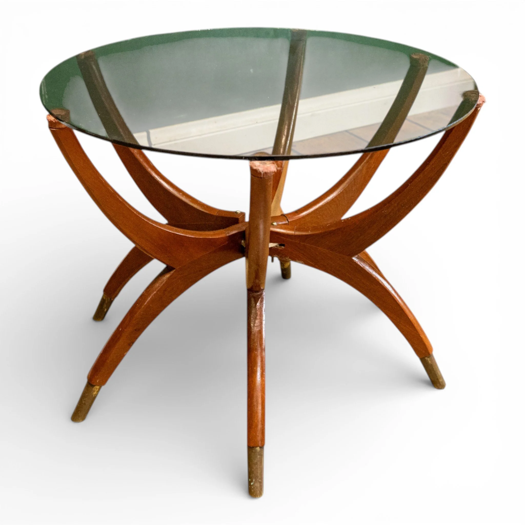 Vintage Teak and Smoked Glass Spider Coffee Table