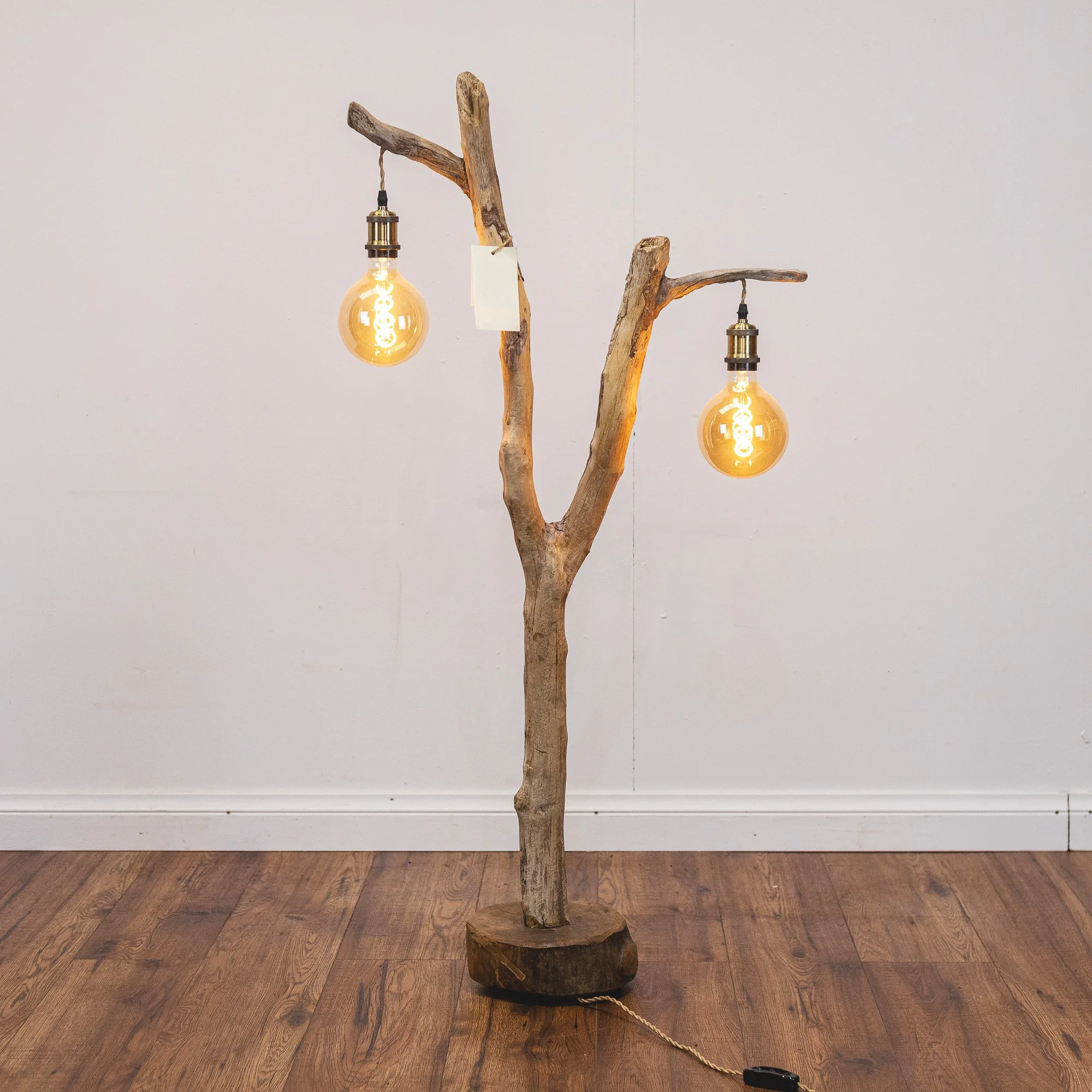 Handmade Driftwood Twin-Bulb Floor Lamp